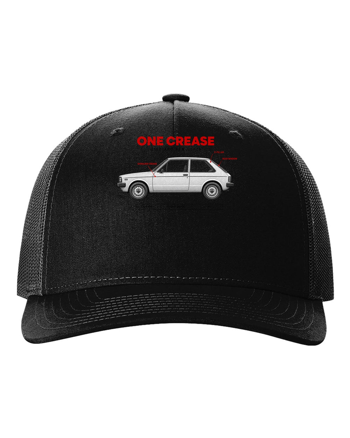 VW Golf Mk1 1974 Giugiaro Spec Poster print black hat front view with the design