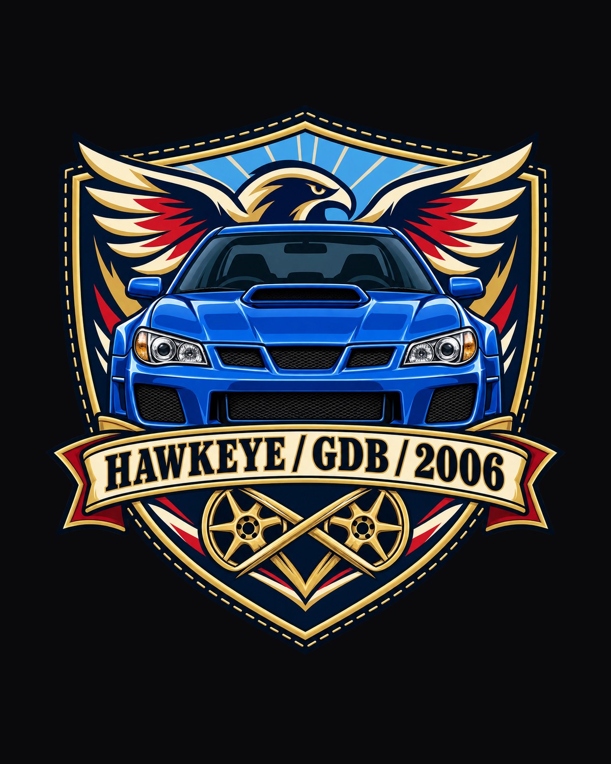 Subaru Impreza WRX STI GDB Hawkeye Varsity Crest Shirt design only