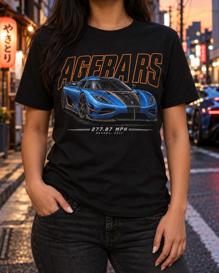 Koenigsegg Agera RS Halftone Shirt, 277.87 mph Record Tee T-Shirt Black worn hero