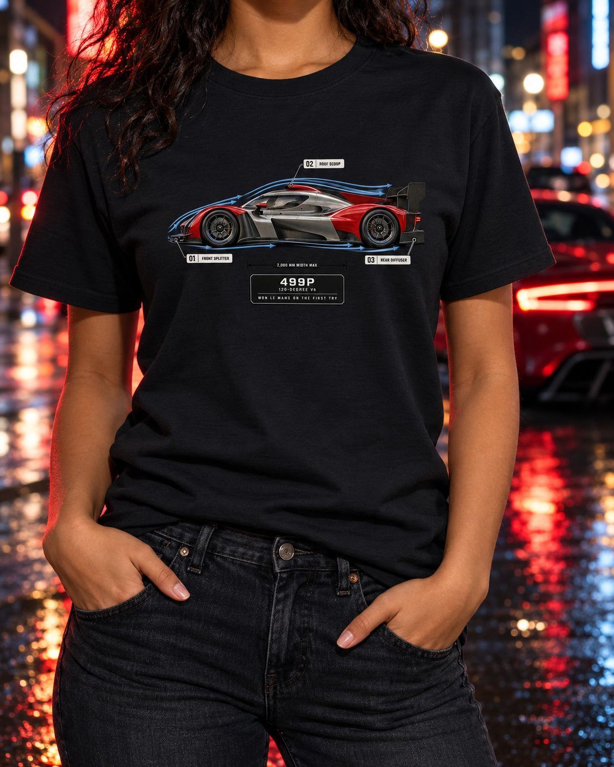 Ferrari 499P Le Mans Hypercar Aero Callouts Shirt T-Shirt Black worn hero