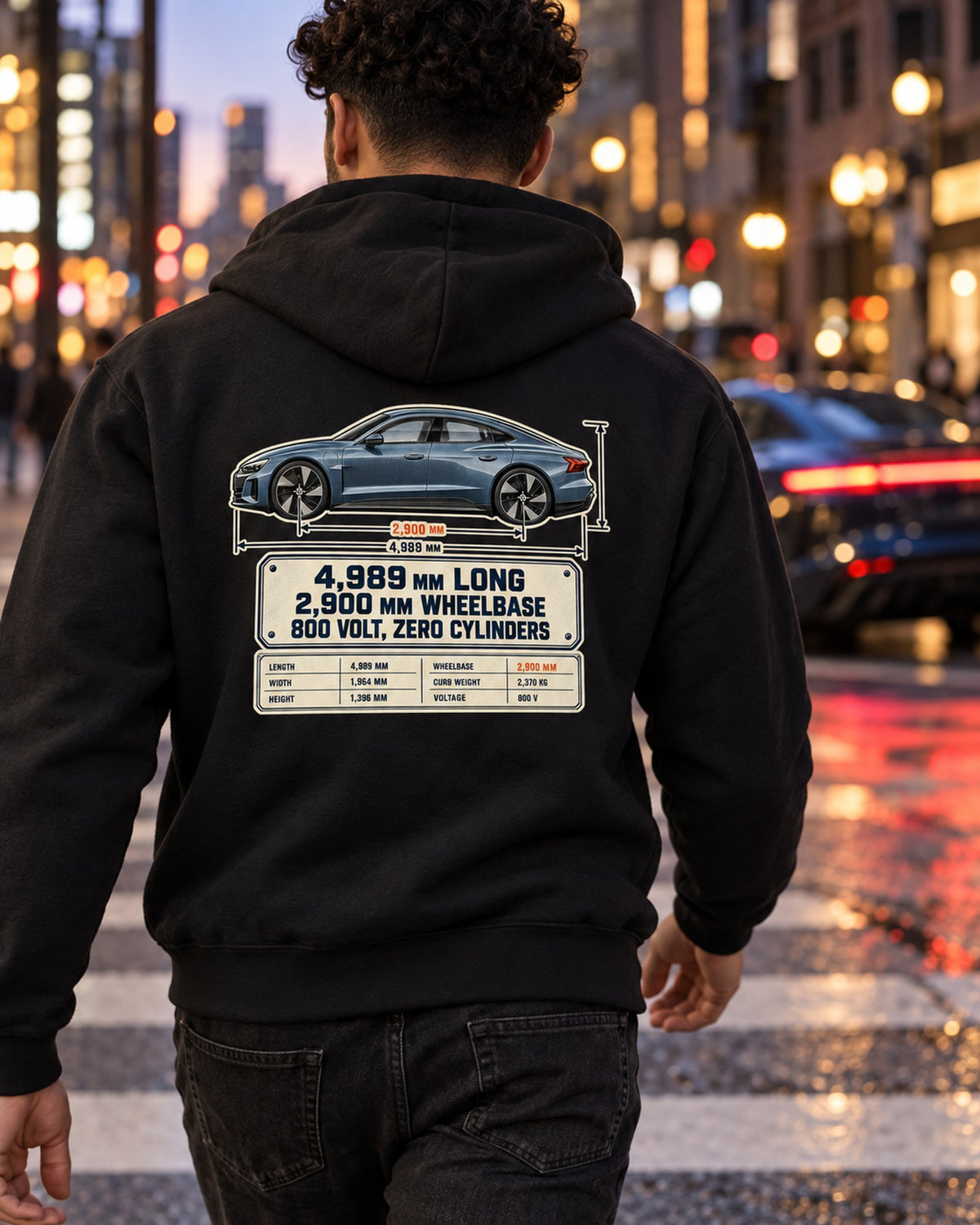 Audi RS e-tron GT J1 Dimension Blueprint Shirt, EV Car Guy Tee Zip Hoodie Black worn hero