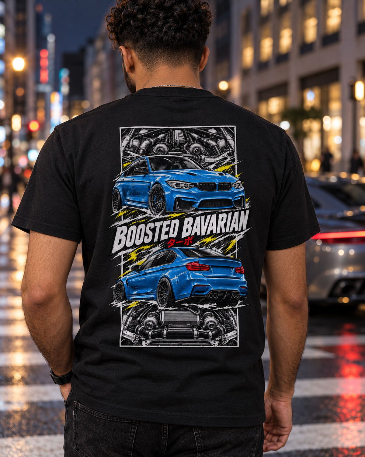 BMW F80 M3 Torn Poster Full-Back Graphic Tee T-Shirt Black worn hero