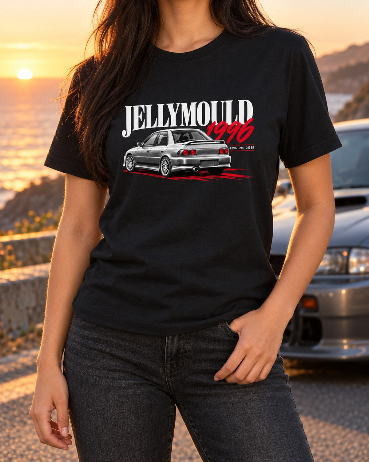 Subaru Impreza WRX GC8 Jellymould 1996 Editorial Tee, EJ20G T-Shirt Black worn hero