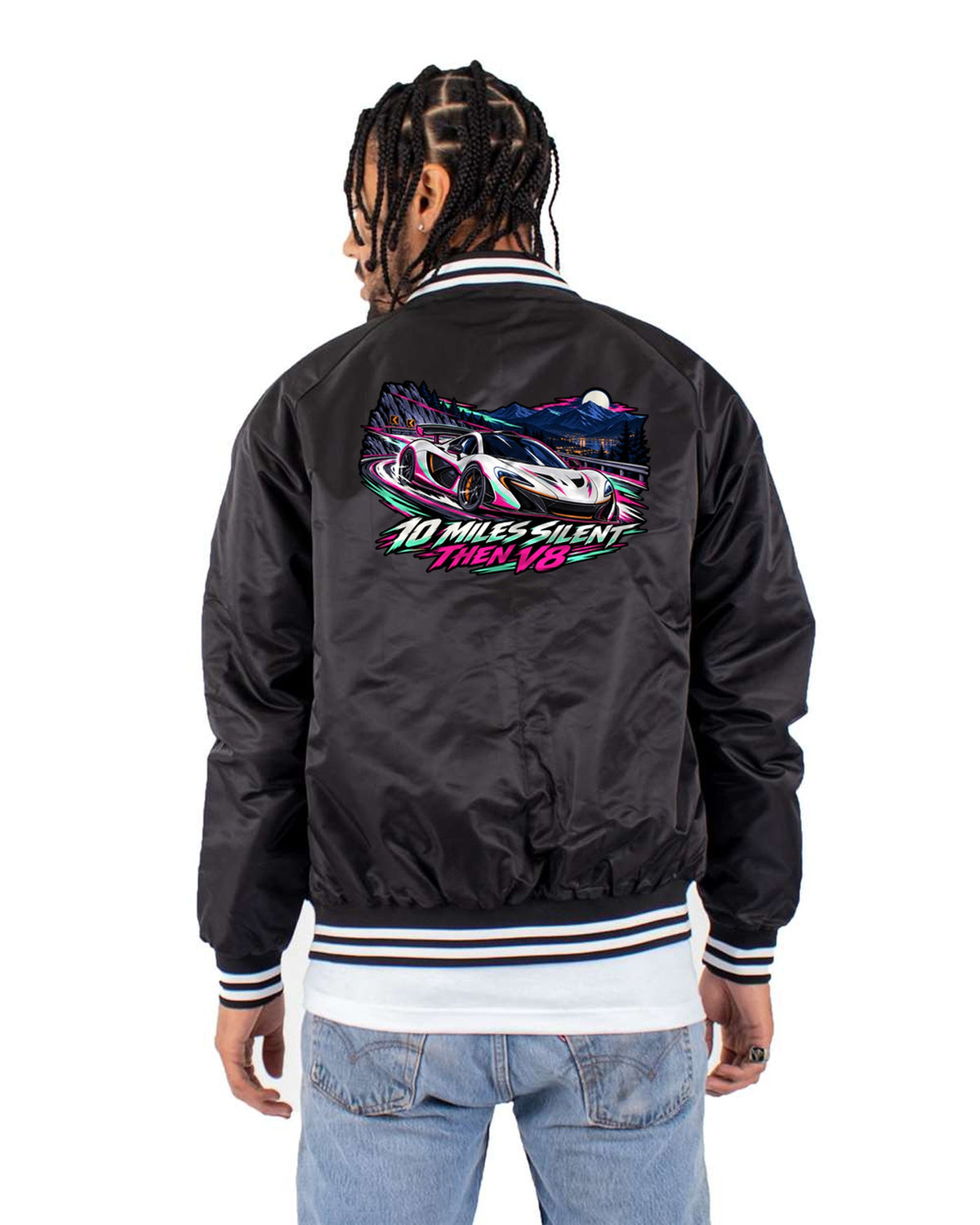 McLaren P1 Anime Touge Tee, Silent Electric Start Bomber Jacket Black back