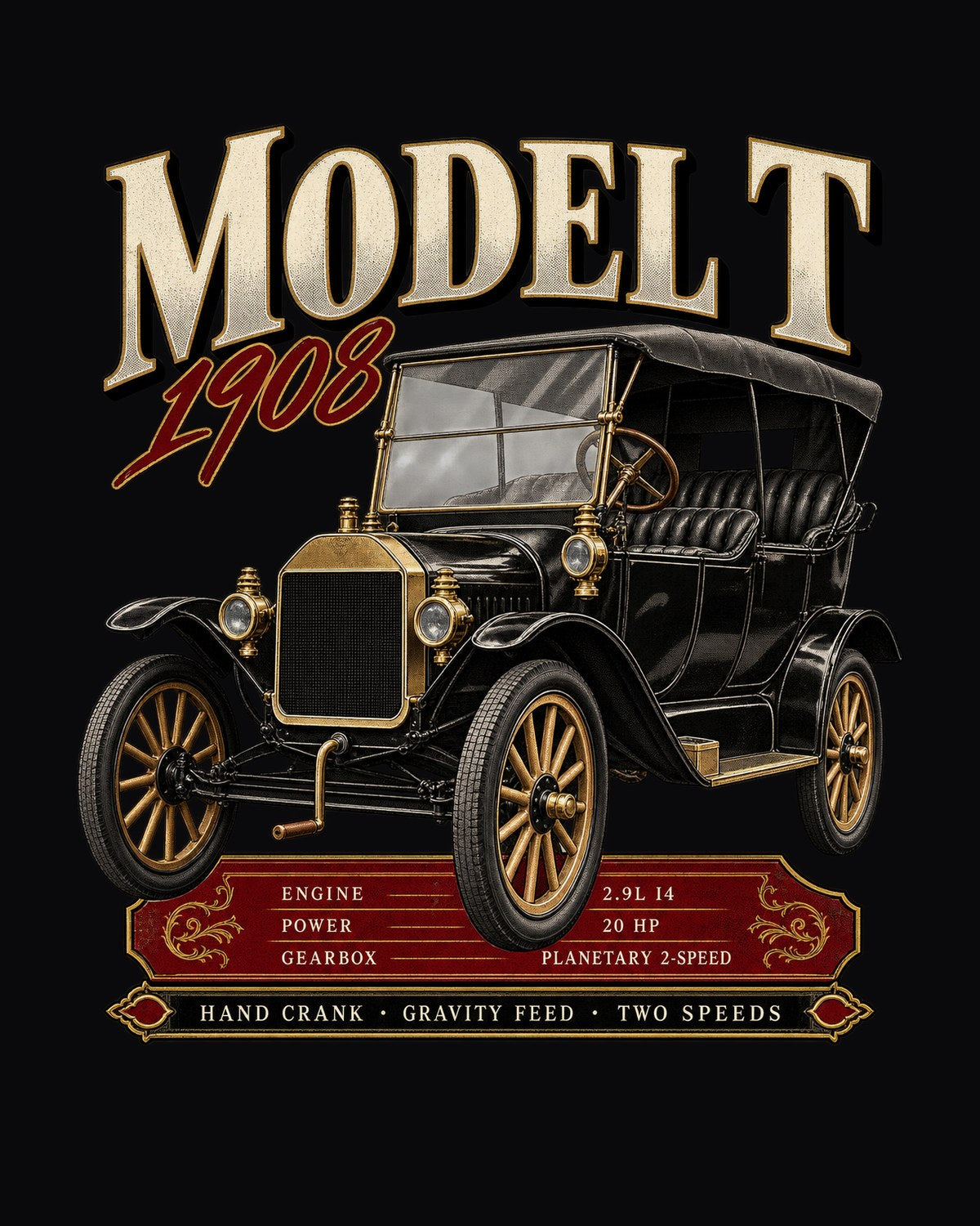 Ford Model T Touring Car Archive Panel Shirt, Vintage Gift design only