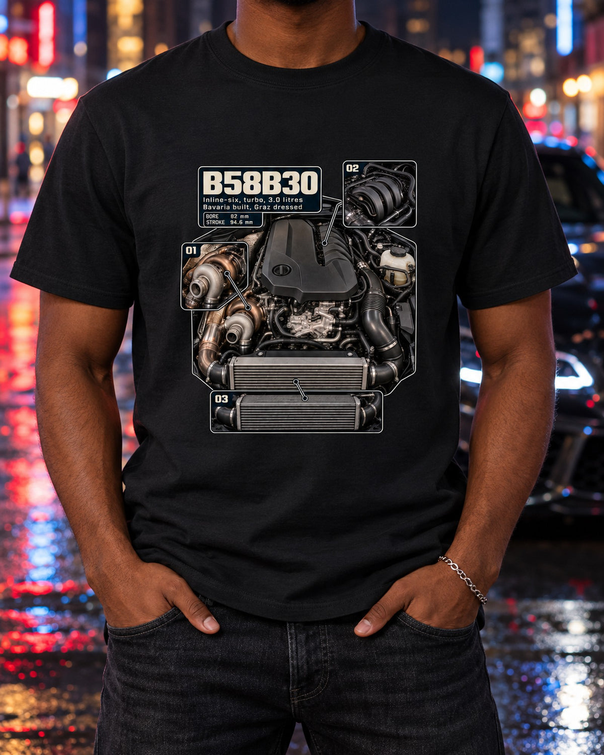 BMW B58 Engine Z4 M40i Engine Hero Tee, Inline-Six Gift T-Shirt Black worn hero