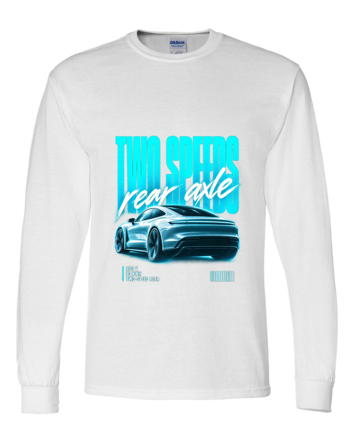 Audi e-tron GT 2021 rear three-quarter street poster with two speeds text white long sleeve front view with the design