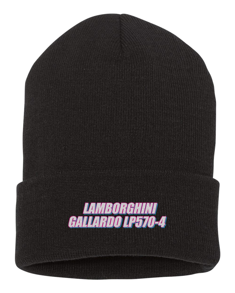 Lamborghini Gallardo Lp570-4 black beanie front view with car name