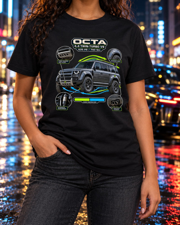 Land Rover Defender Octa 4.4 V8 Aero Callout Shirt, 635 PS T-Shirt Black worn hero