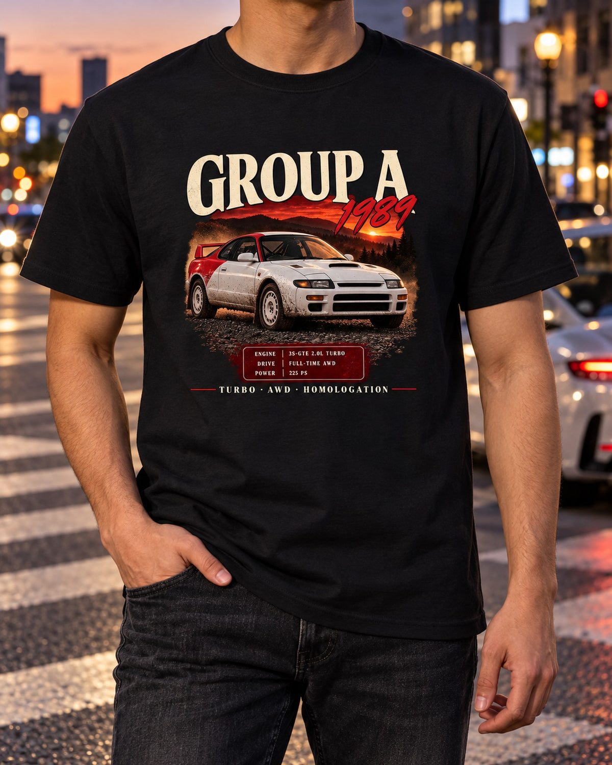 Toyota Celica GT-Four ST185 Group A 1989 Archive Panel Tee T-Shirt Black worn hero