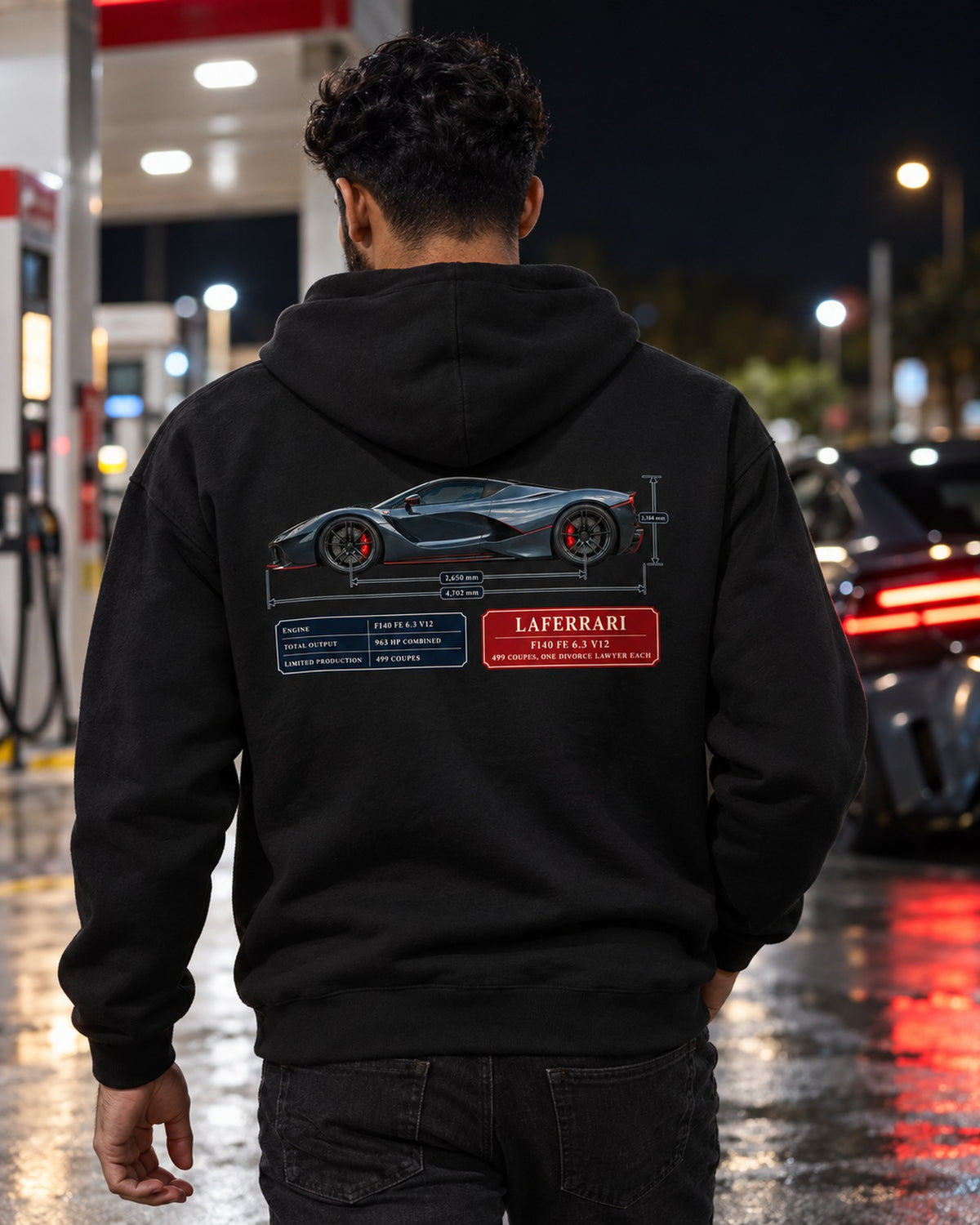 Ferrari LaFerrari F140 FE V12 Dimension Blueprint Shirt Zip Hoodie Black worn hero