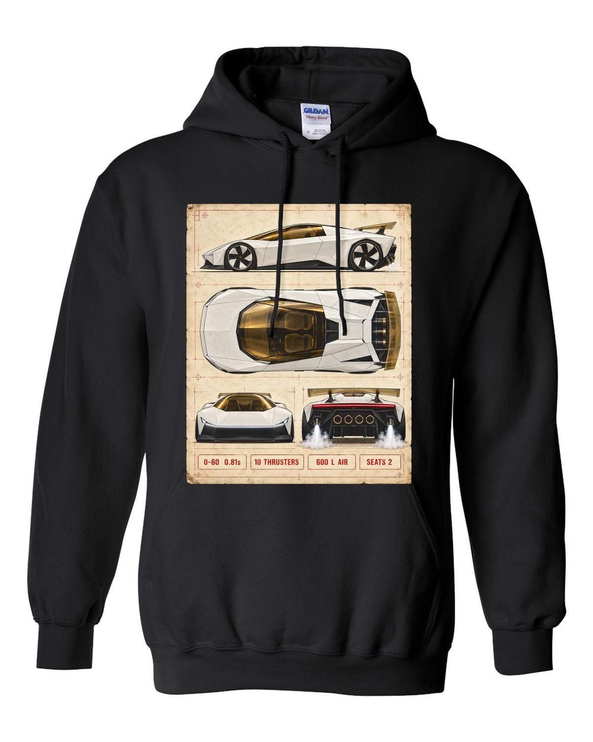 Tesla Roadster Spec Sheet Pull Over Hoodie Black front