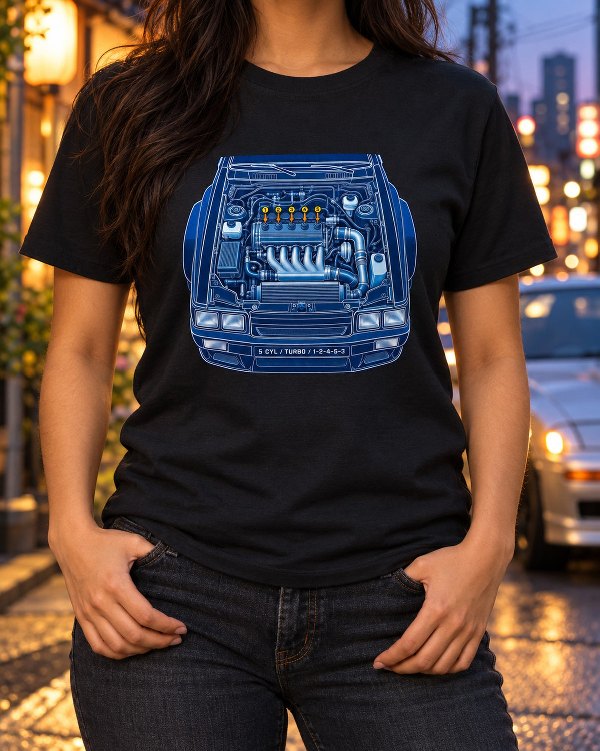 Audi Ur-Quattro Type 85 Cyanotype Blueprint Shirt, 1-2-4-5-3 T-Shirt Black worn hero