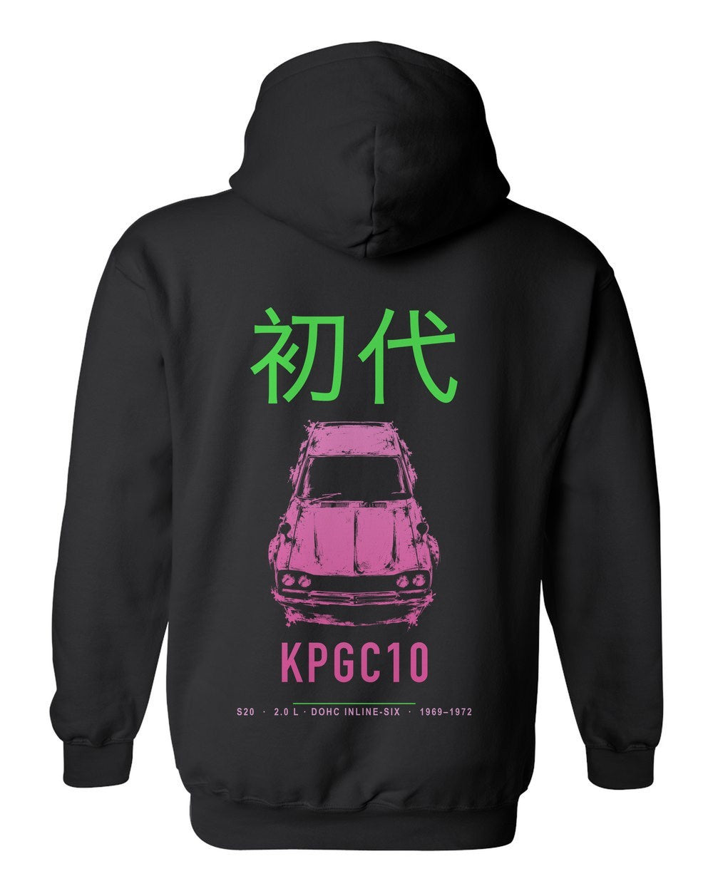 KPGC10 full-back artwork black pull over hoodie back view with the design