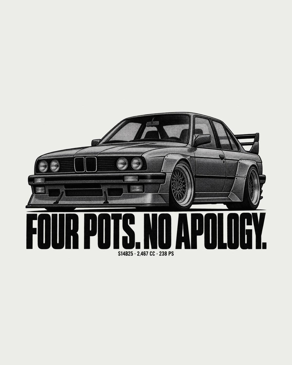 BMW E30 M3 Sport Evo S14B25 Four Pots Halftone Shirt design only