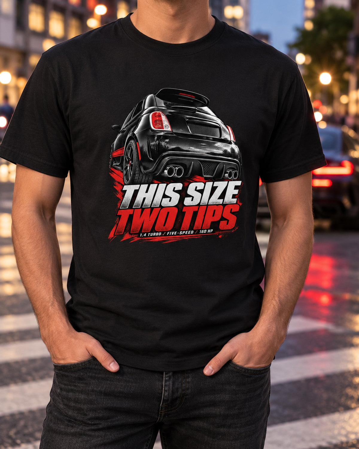 Fiat 500 Abarth Exhaust Macro Tee, This Size Two Tips T-Shirt Black worn hero