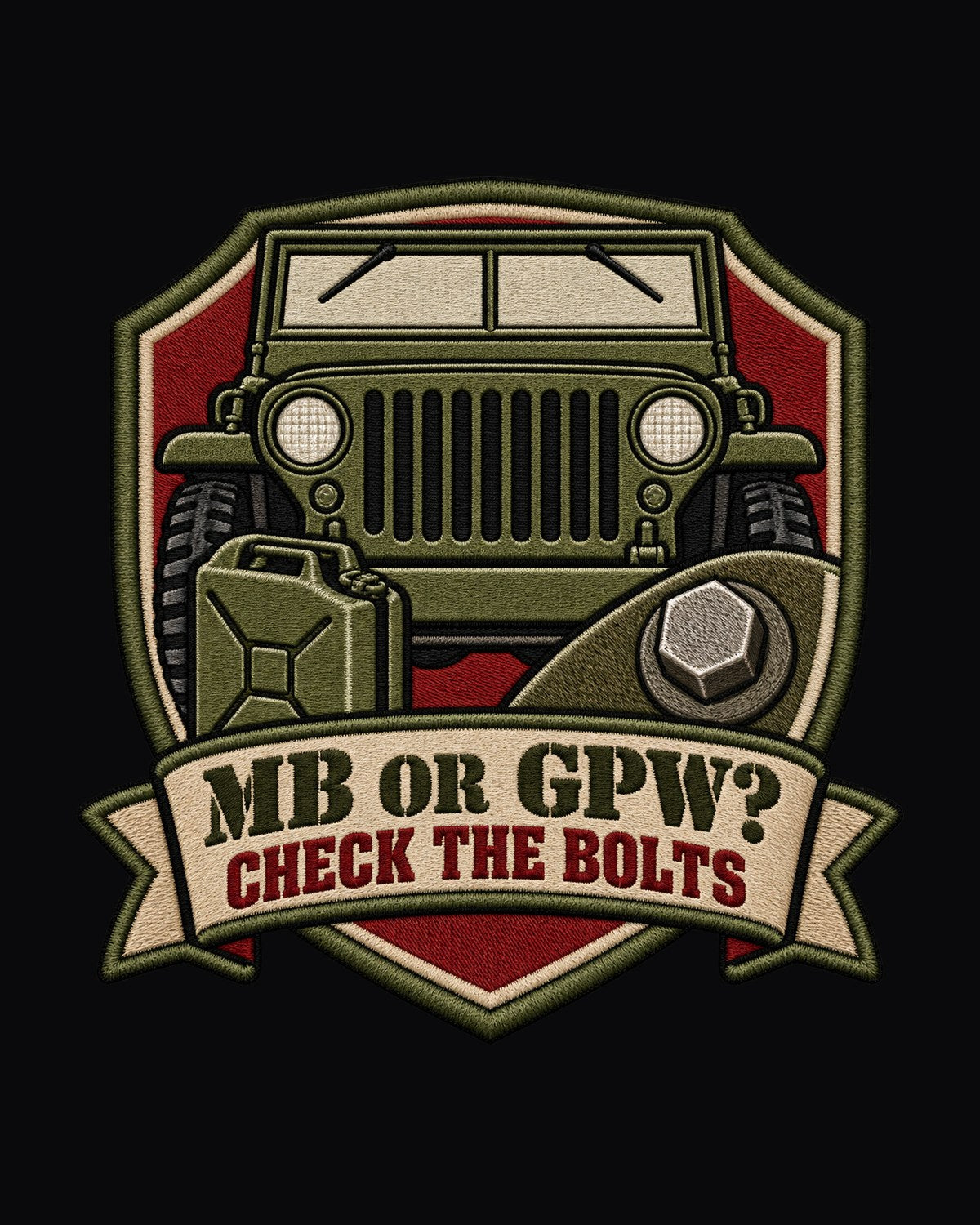 Willys MB or GPW Service Crest Tee, Check the Bolts Gift design only