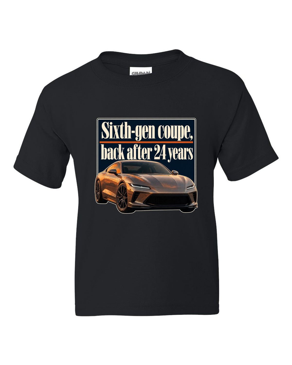 Honda Prelude 2026 sixth-gen editorial headline print black kids tee front view with the design