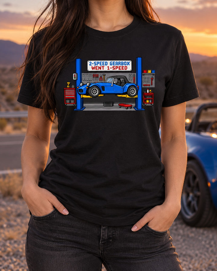 Two-Speed Gearbox Pixel Art Tee, Tesla Roadster Gen 1 2008 T-Shirt Black worn hero