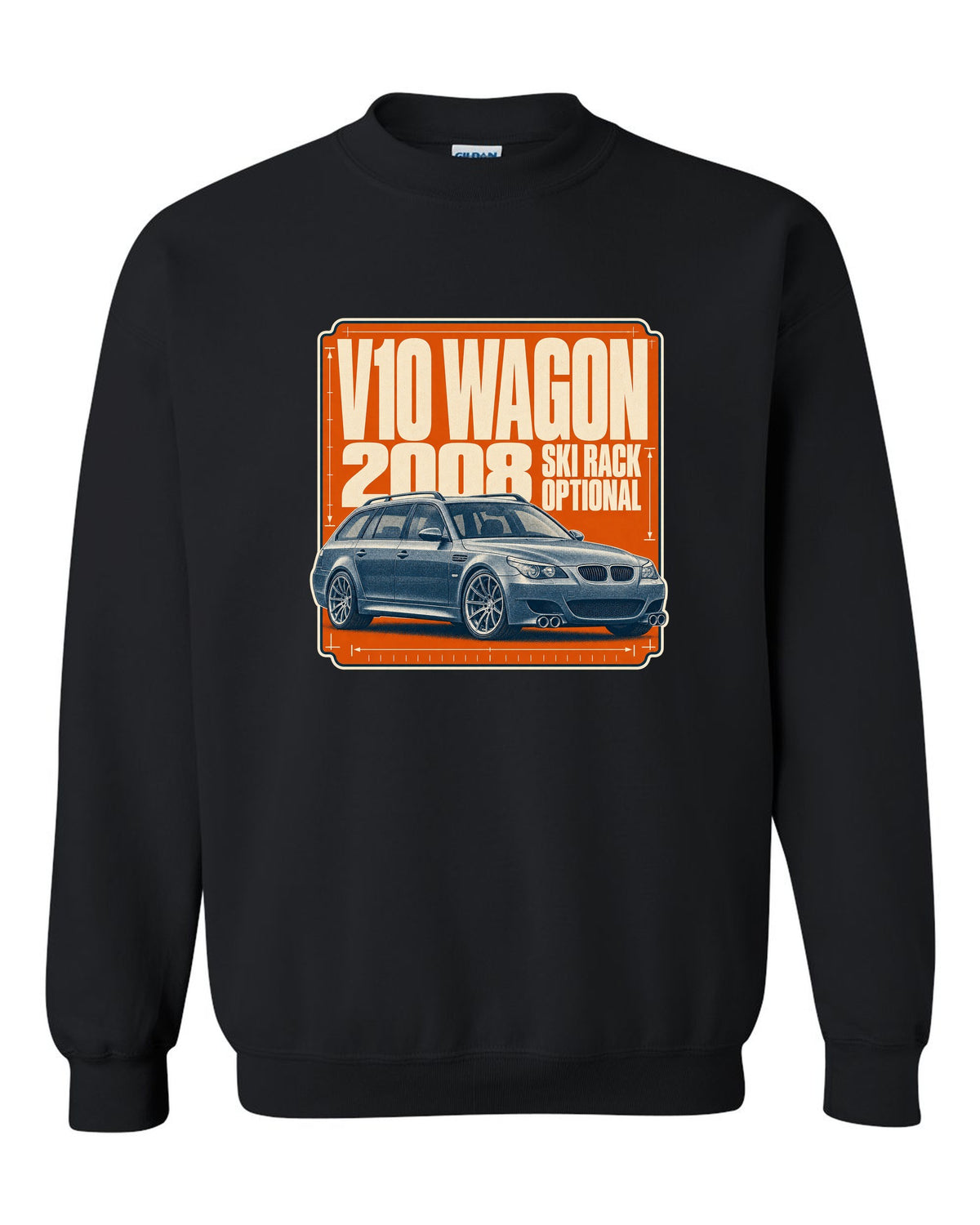 BMW M5 E61 Touring wagon halftone print black crewneck front view with the design