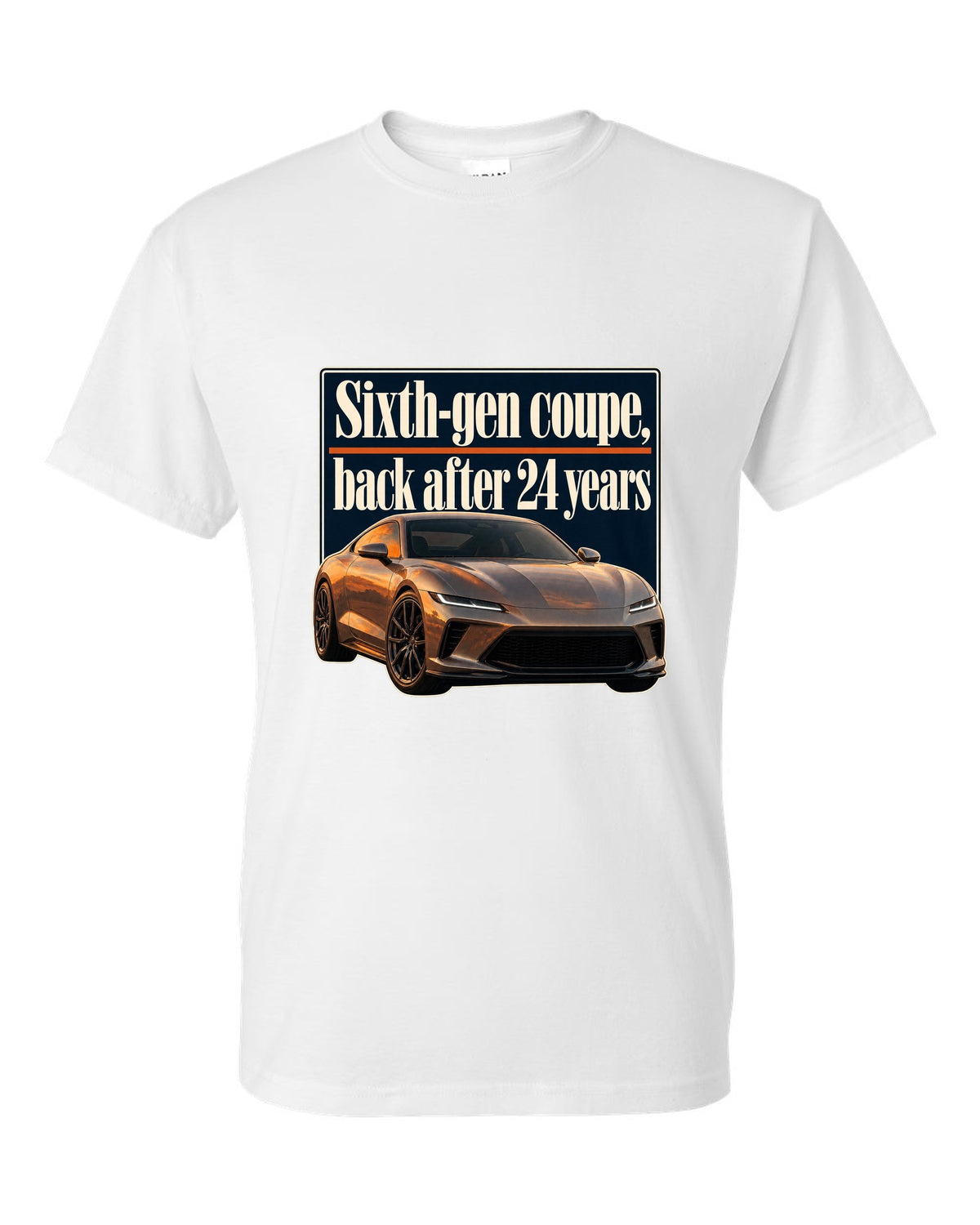 Honda Prelude 2026 sixth-gen editorial headline print white t-shirt front view with the design