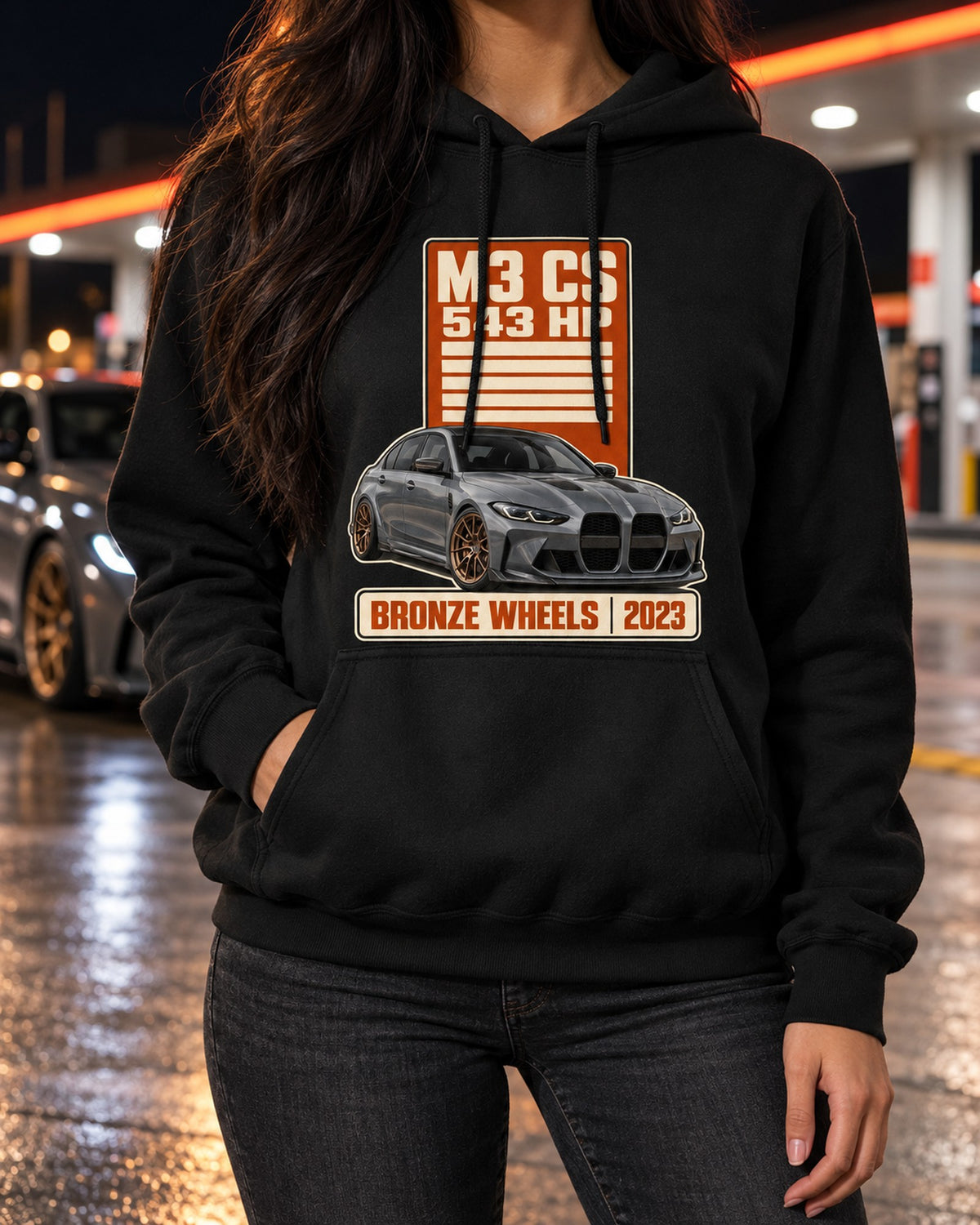 BMW M3 CS G80 Spec Poster Shirt, Bronze Wheels 2023 Tee Pull Over Hoodie Black worn hero