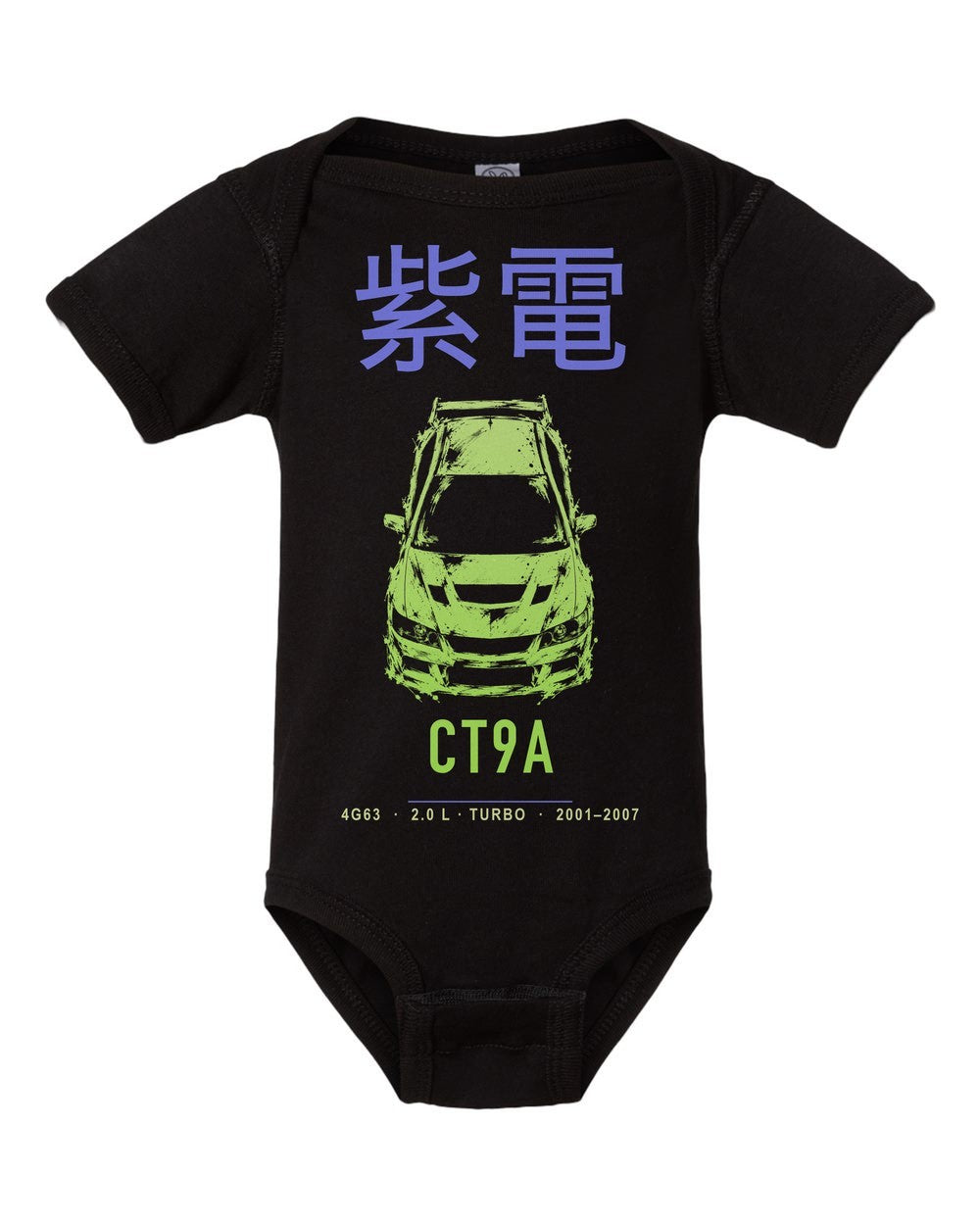 CT9A artwork black baby onesie front view