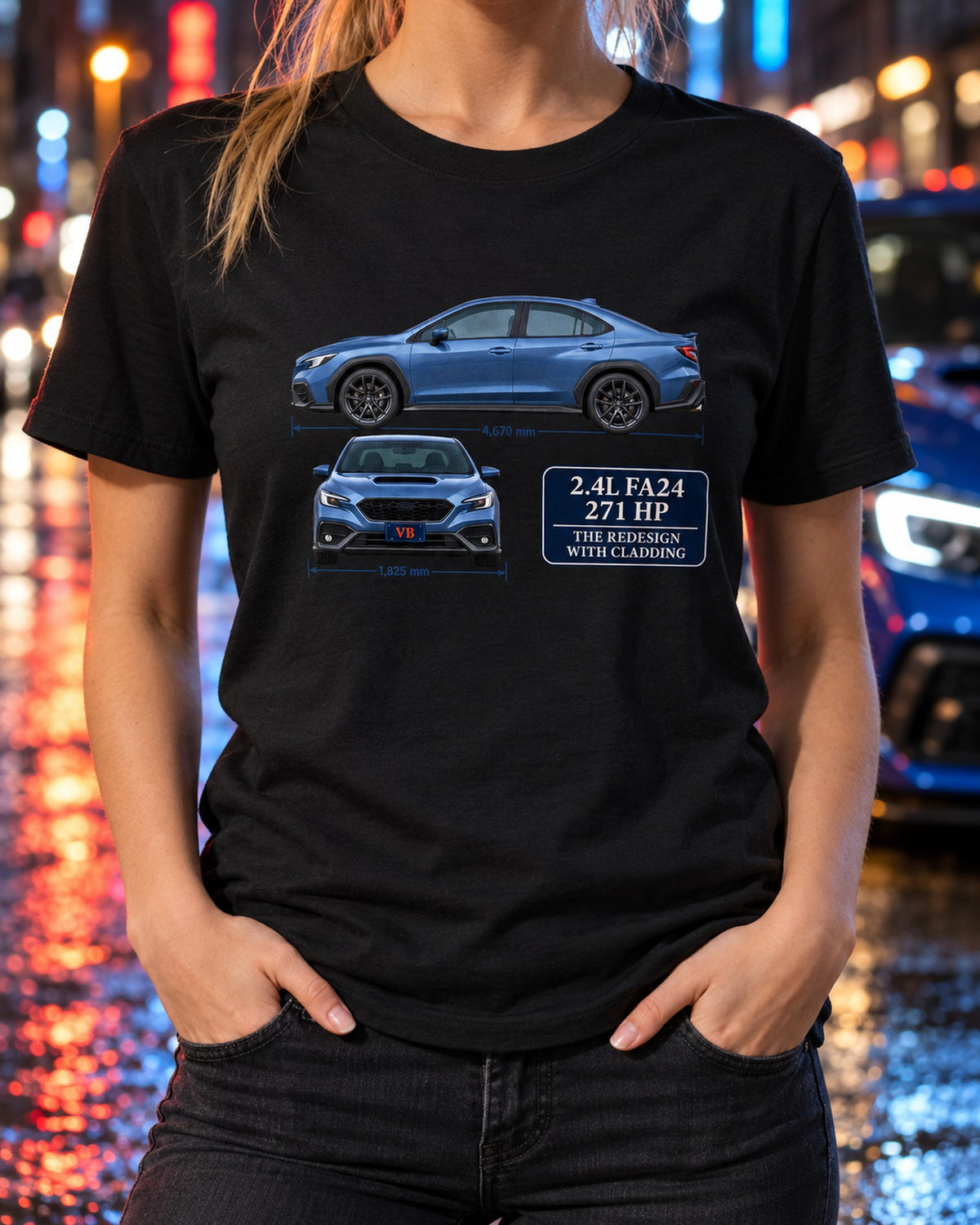 Subaru WRX VB 2022+ Editorial Headline Tee, FA24 Redesign T-Shirt Black worn hero