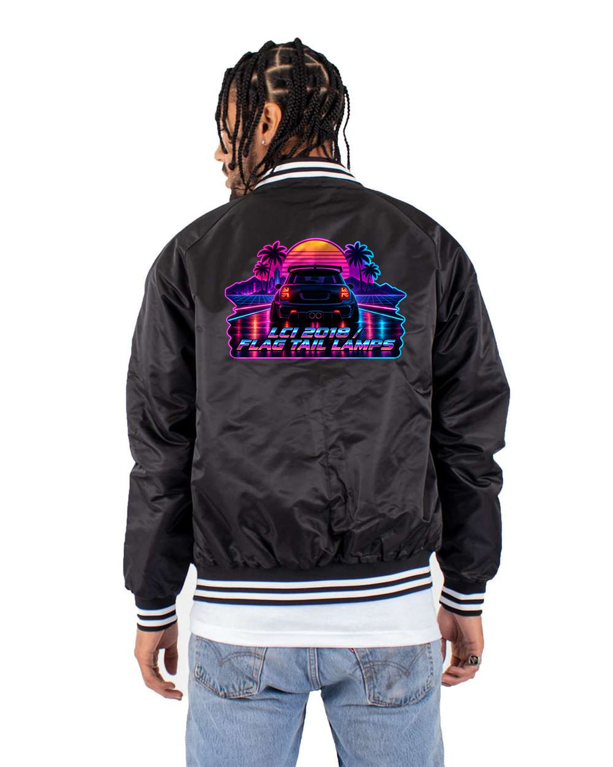 Mini Cooper JCW F56 LCI Synthwave Flag Tail Lamp Shirt Bomber Jacket Black back