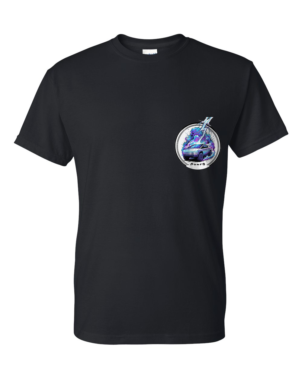 Tesla Cybertruck Bolt T-Shirt — Black front emblem