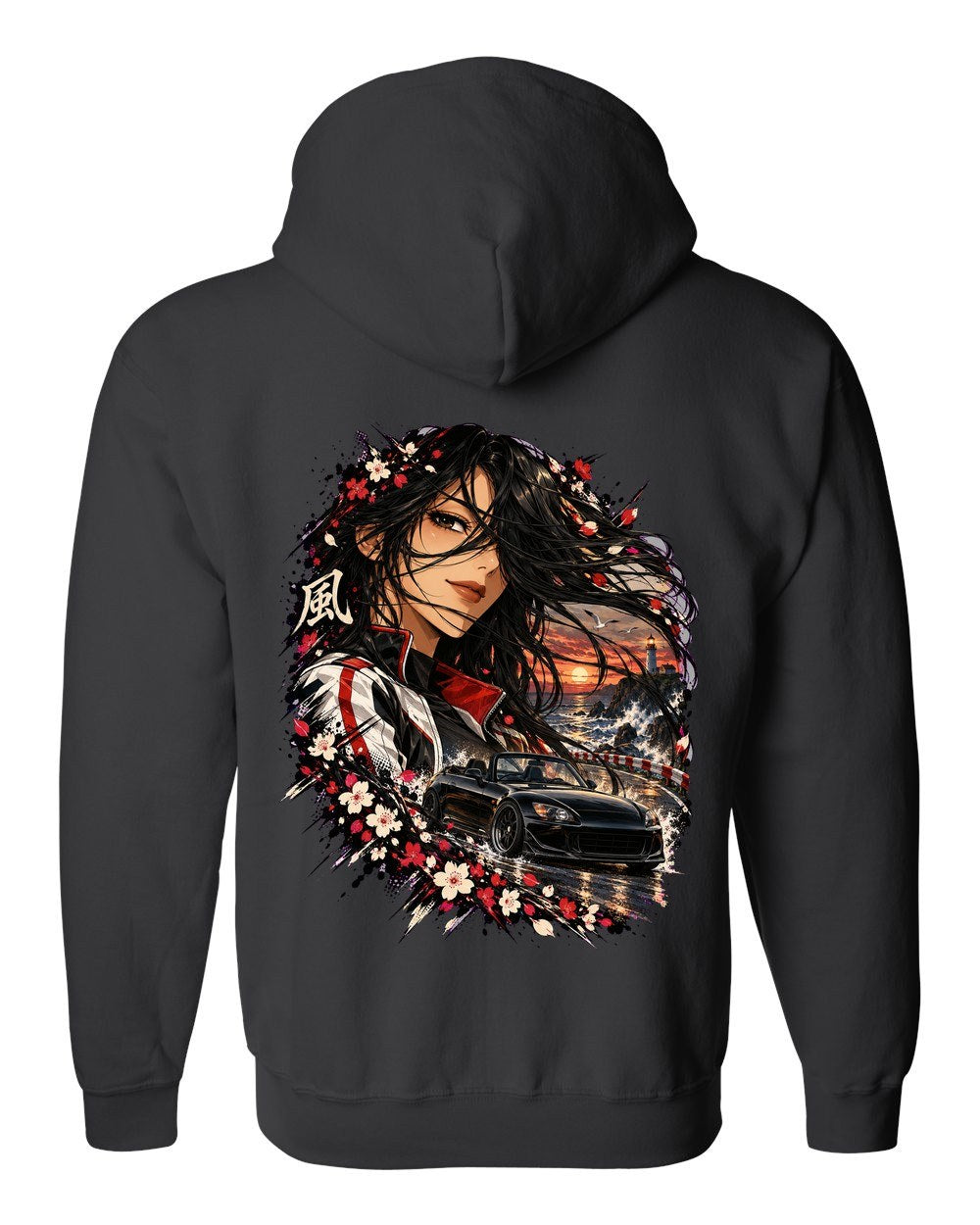 Honda S2000 Anime Girl Zip Hoodie Black back