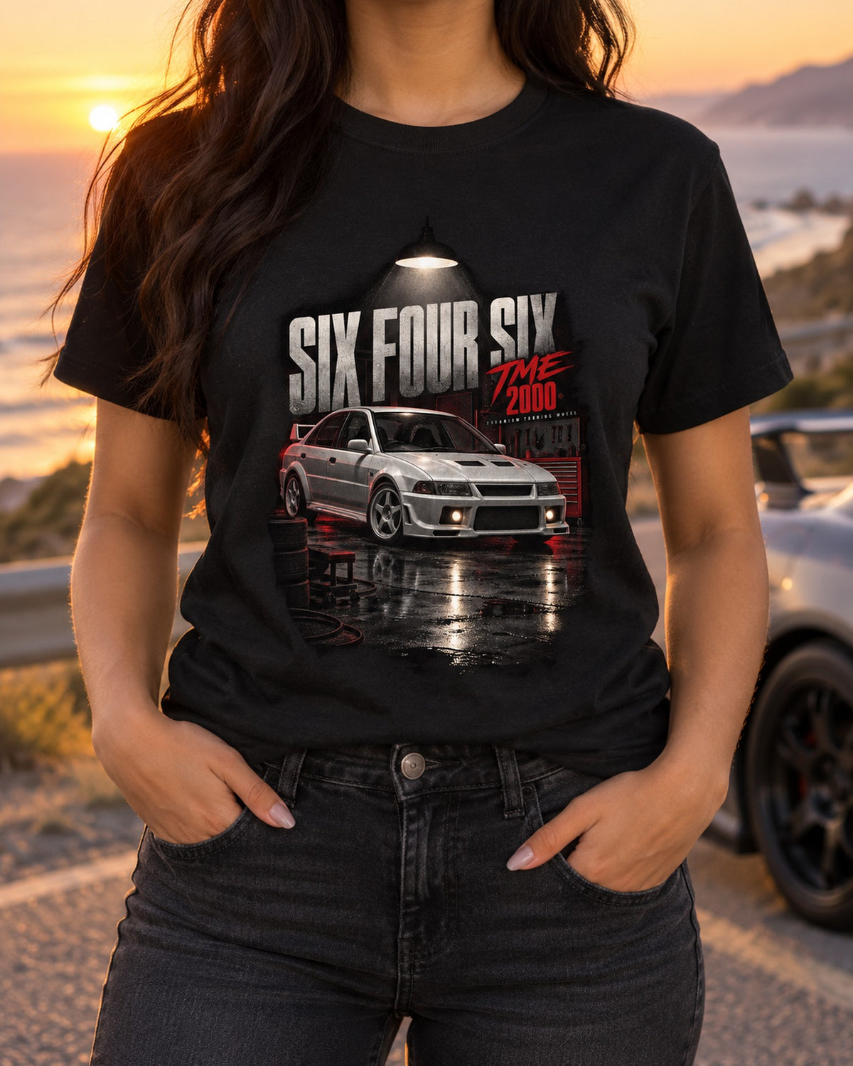 Mitsubishi Lancer Evo VI TME CP9A Makinen Garage Night Shirt T-Shirt Black worn hero