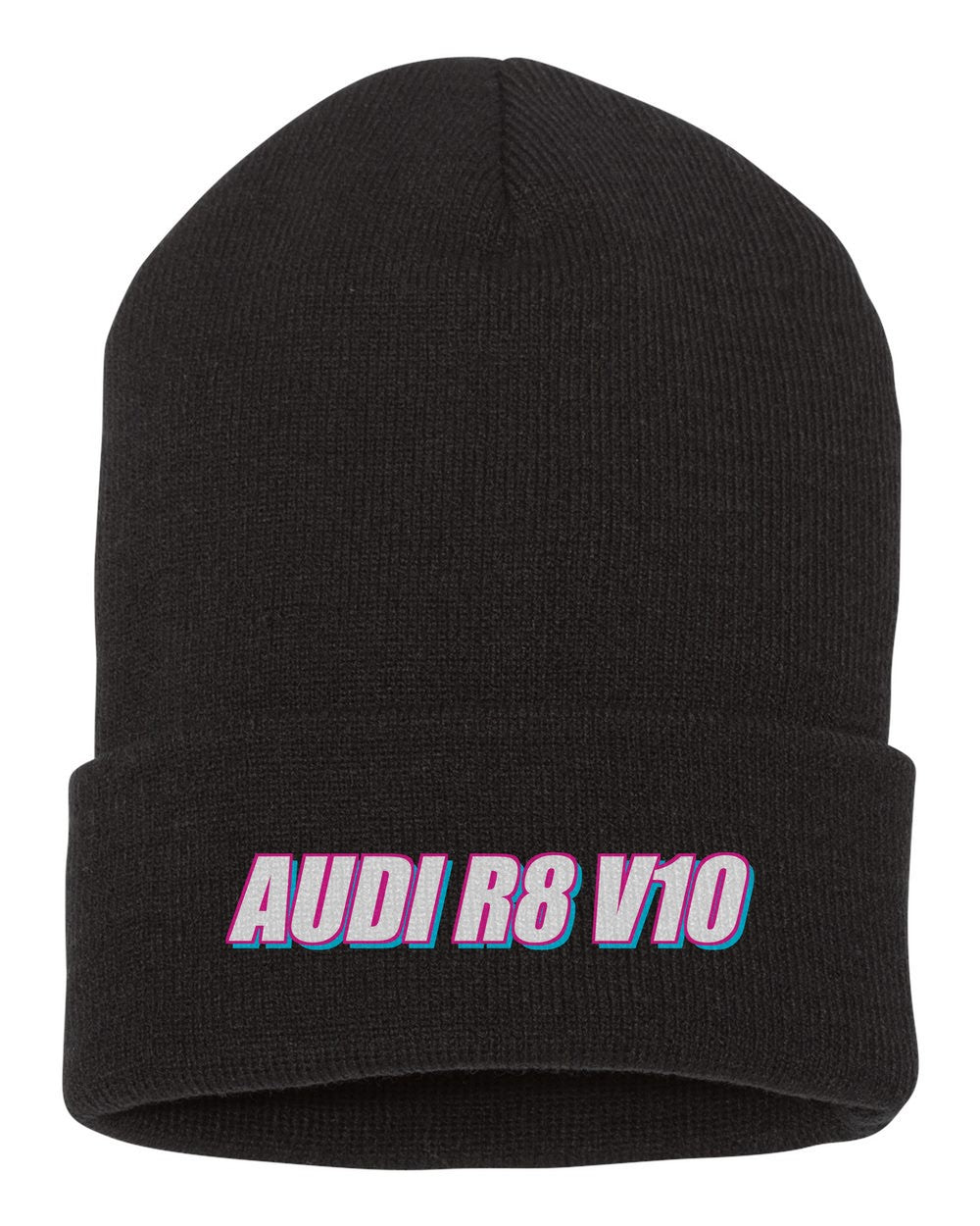 Audi R8 V10 black beanie front view with car name