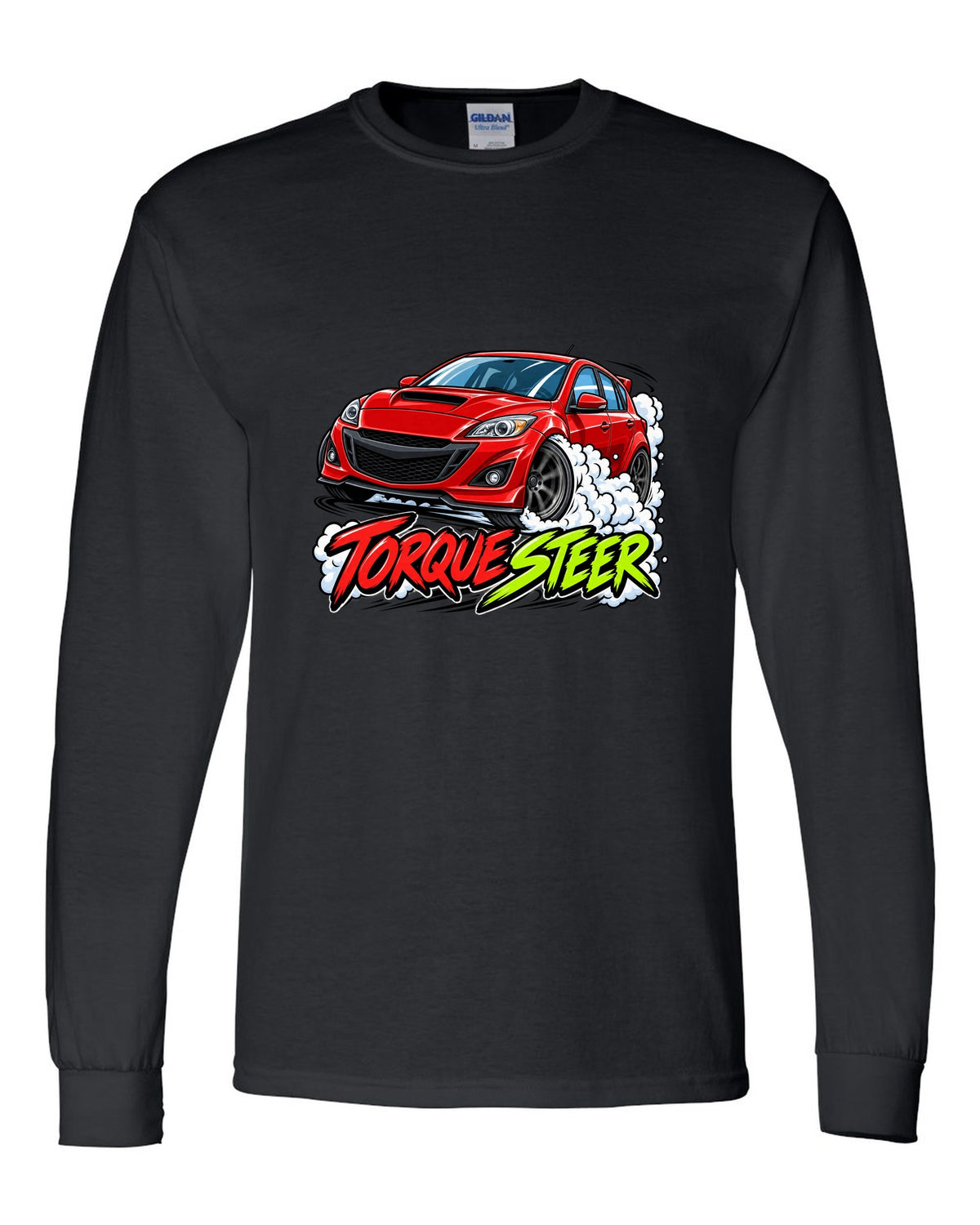 Double-exposure vector design of the Mazdaspeed Miata NB turbo with NB / 178 HP lettering black long sleeve front view with the design