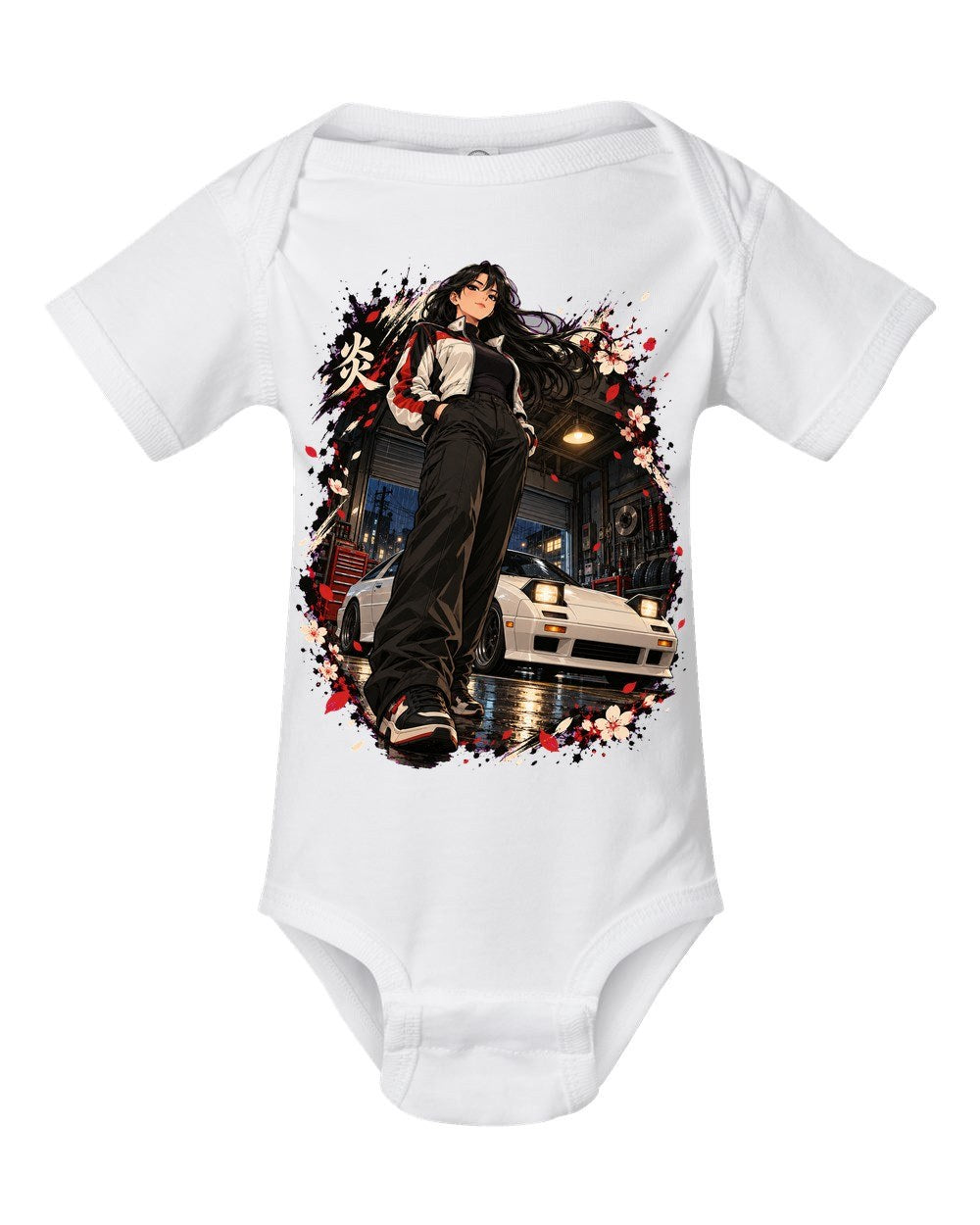 Mazda RX-7 FC Anime Girl Baby Onesie White front