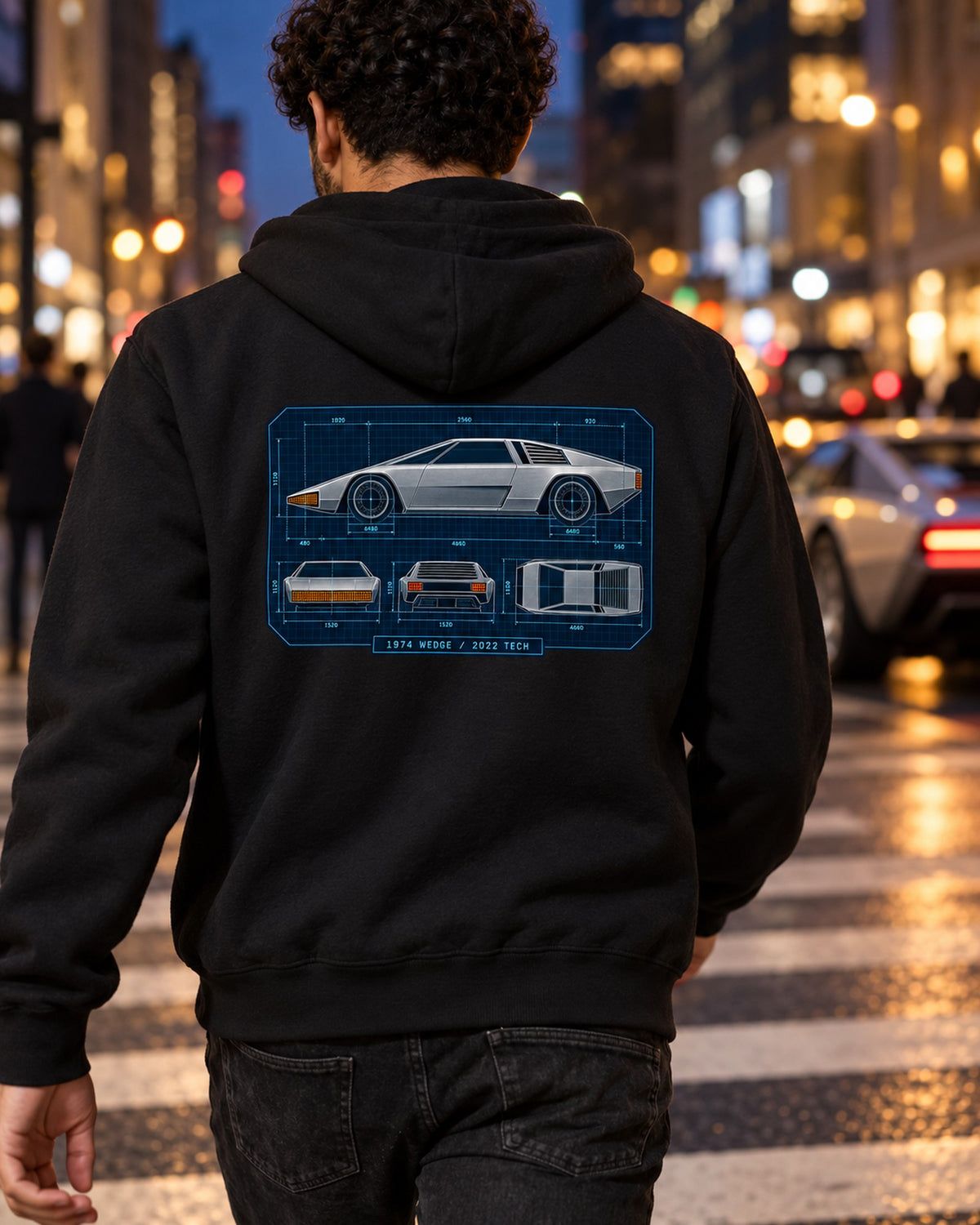 Hyundai N Vision 74 Blueprint Wedge Shirt, 2022 Concept Car Zip Hoodie Black worn hero