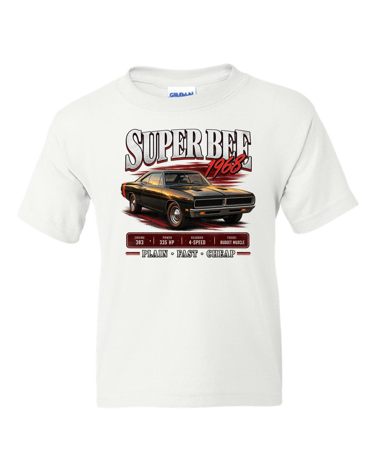 1968 Dodge Coronet Super Bee B-body coupe archive panel print white kids tee front view with the design