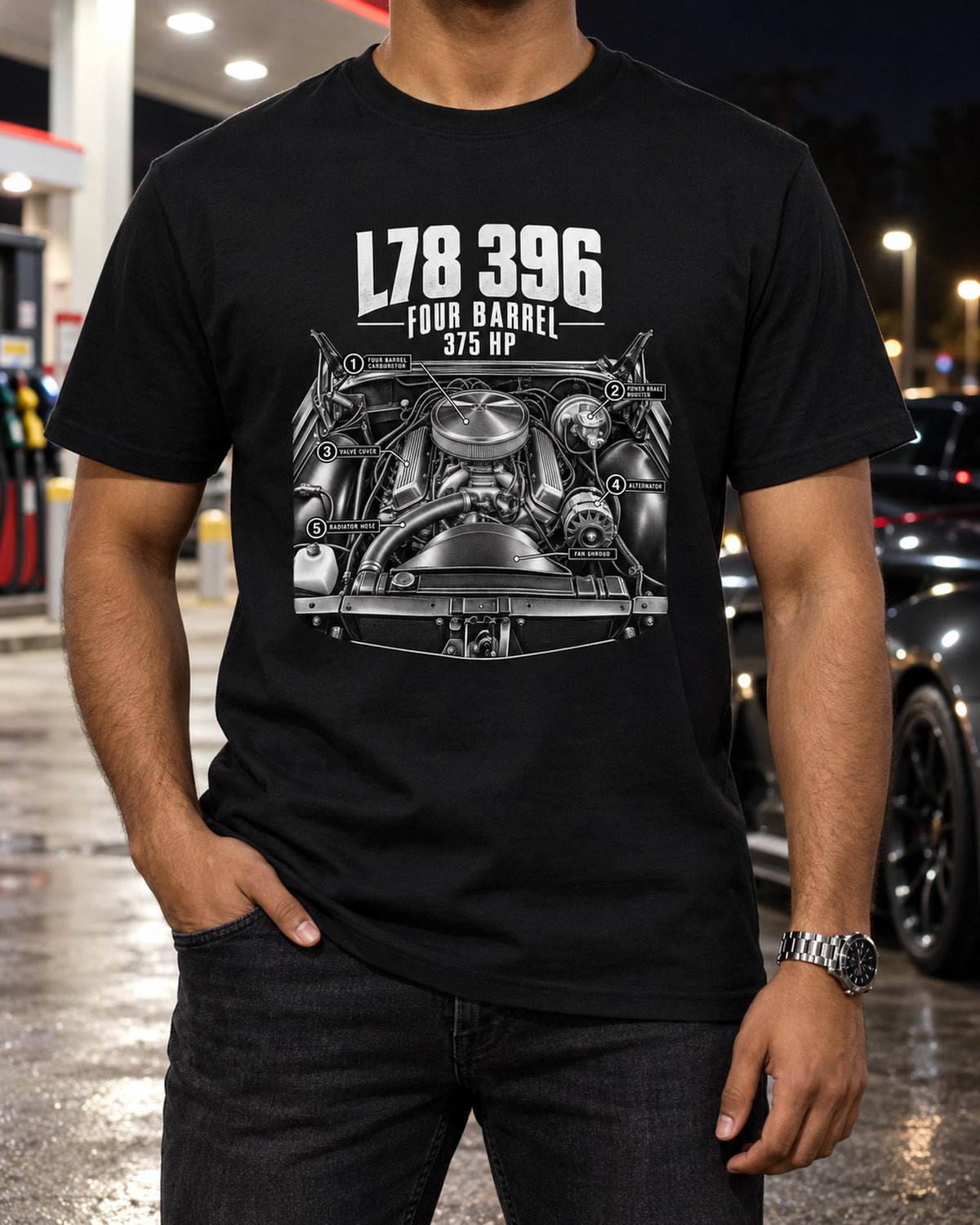 1969 Chevelle SS 396 L78 Big Block Engine Hero Shirt T-Shirt Black worn hero
