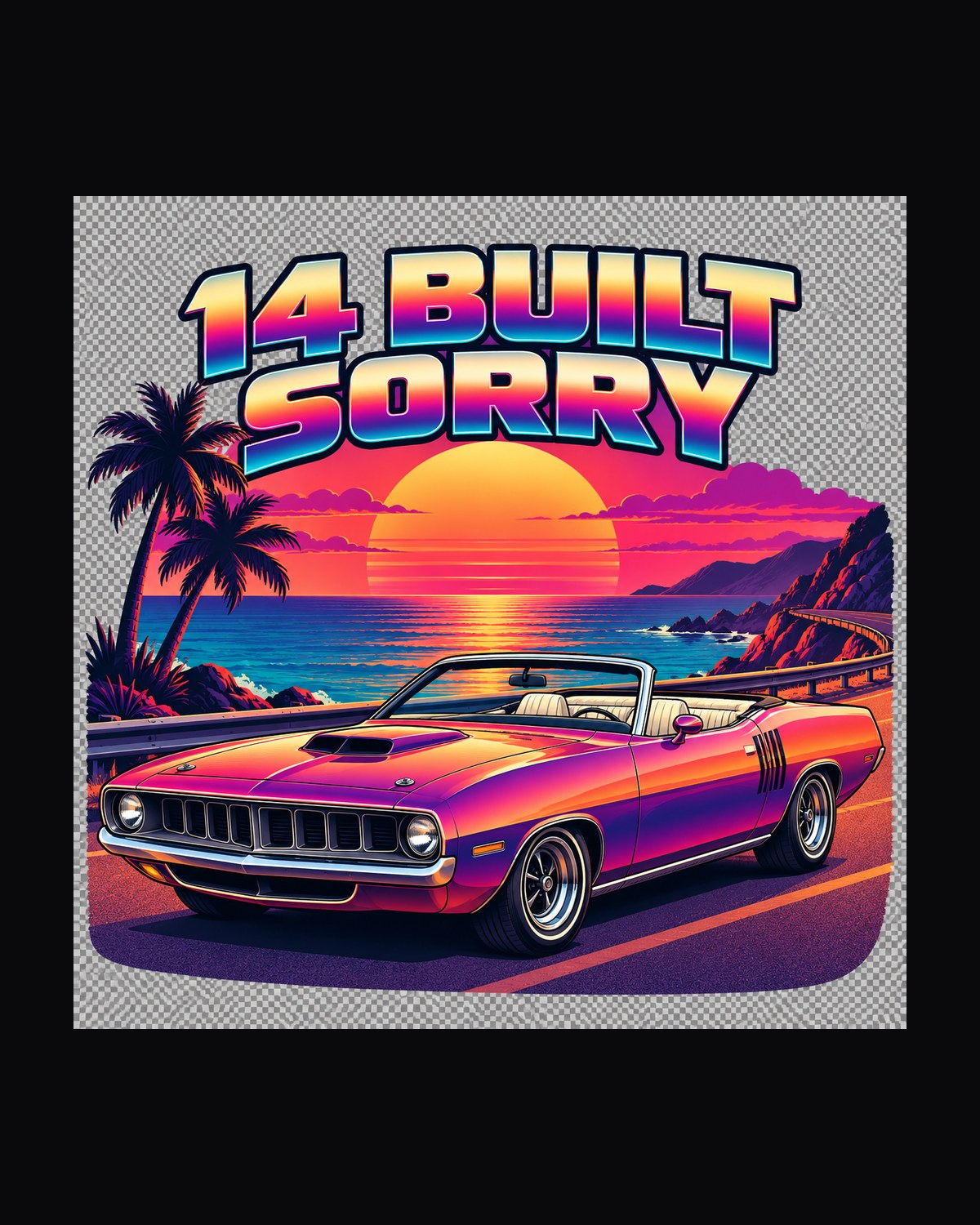 1970 Plymouth Hemi 'Cuda Convertible Sunset Synth Shirt design only