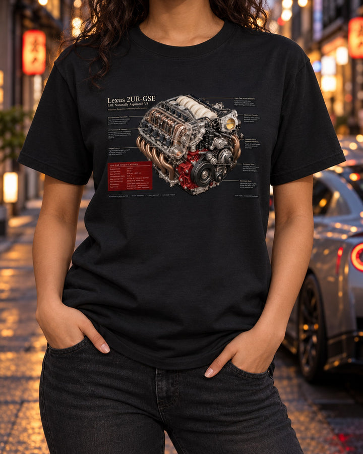 Lexus 2UR-GSE 5.0L V8 Engine Shirt, LC 500, RC F, IS 500 T-Shirt Black worn hero