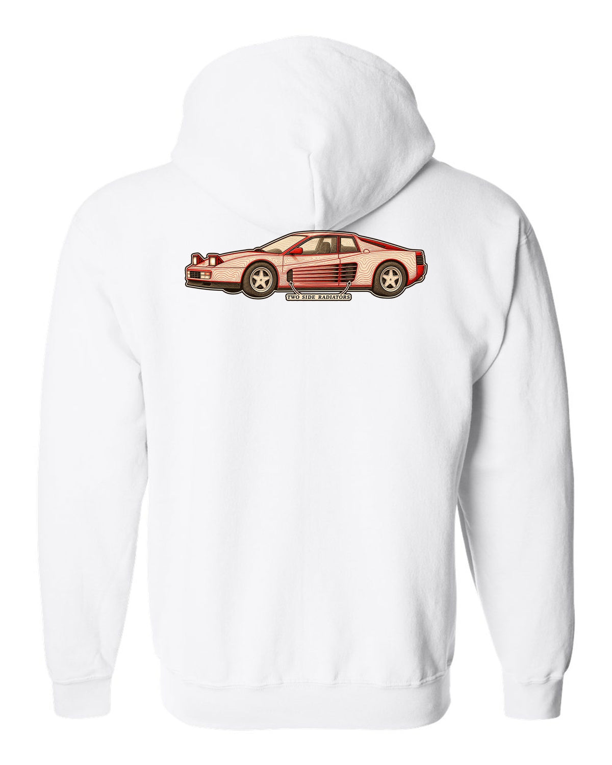 Ferrari Testarossa F110 Side Strake Contour Map white zip hoodie back view with the design