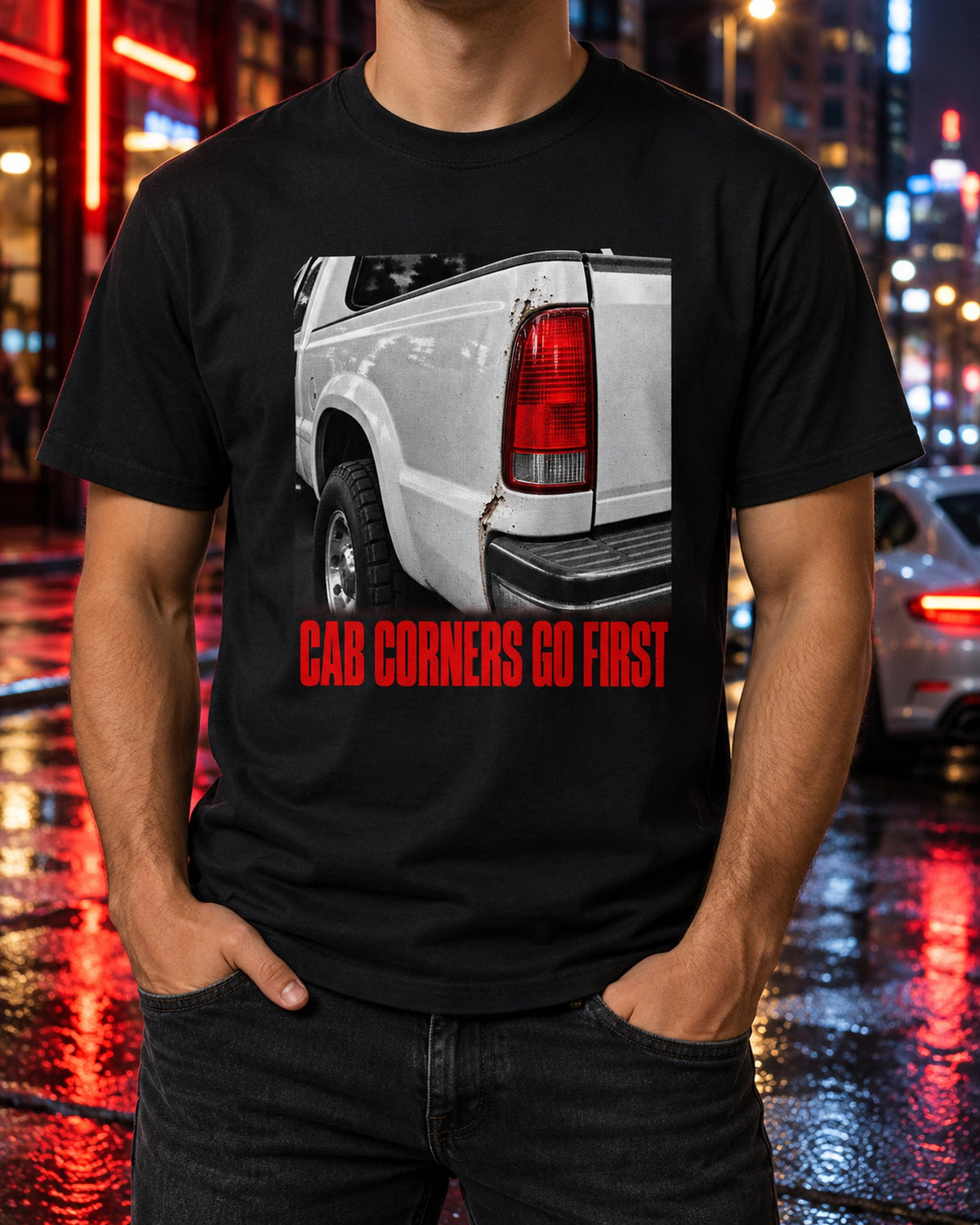 NBS Silverado Taillight Rust Detail Shirt, Cab Corners T-Shirt Black worn hero