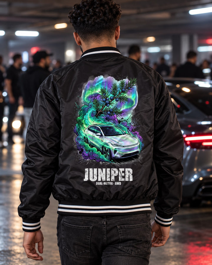 Tesla Model Y Juniper Bomber Jacket worn hero