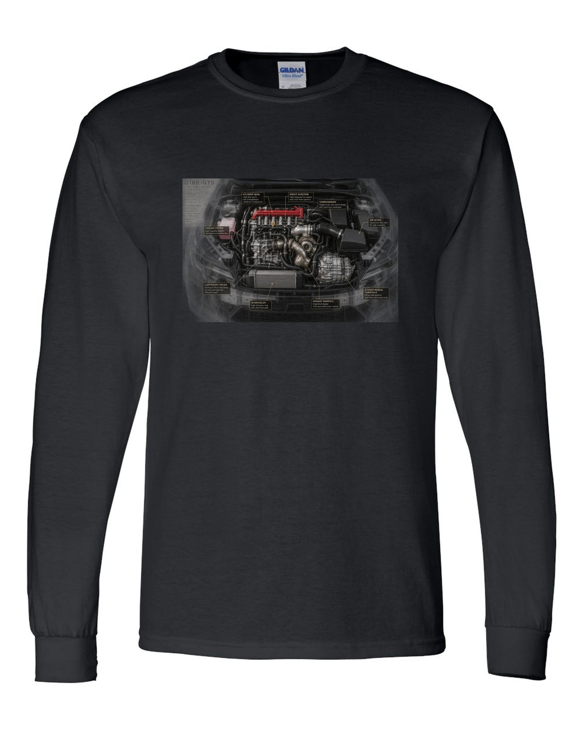 GR Corolla Circuit Edition Aero Callouts Graphic Tee black long sleeve front view with the design