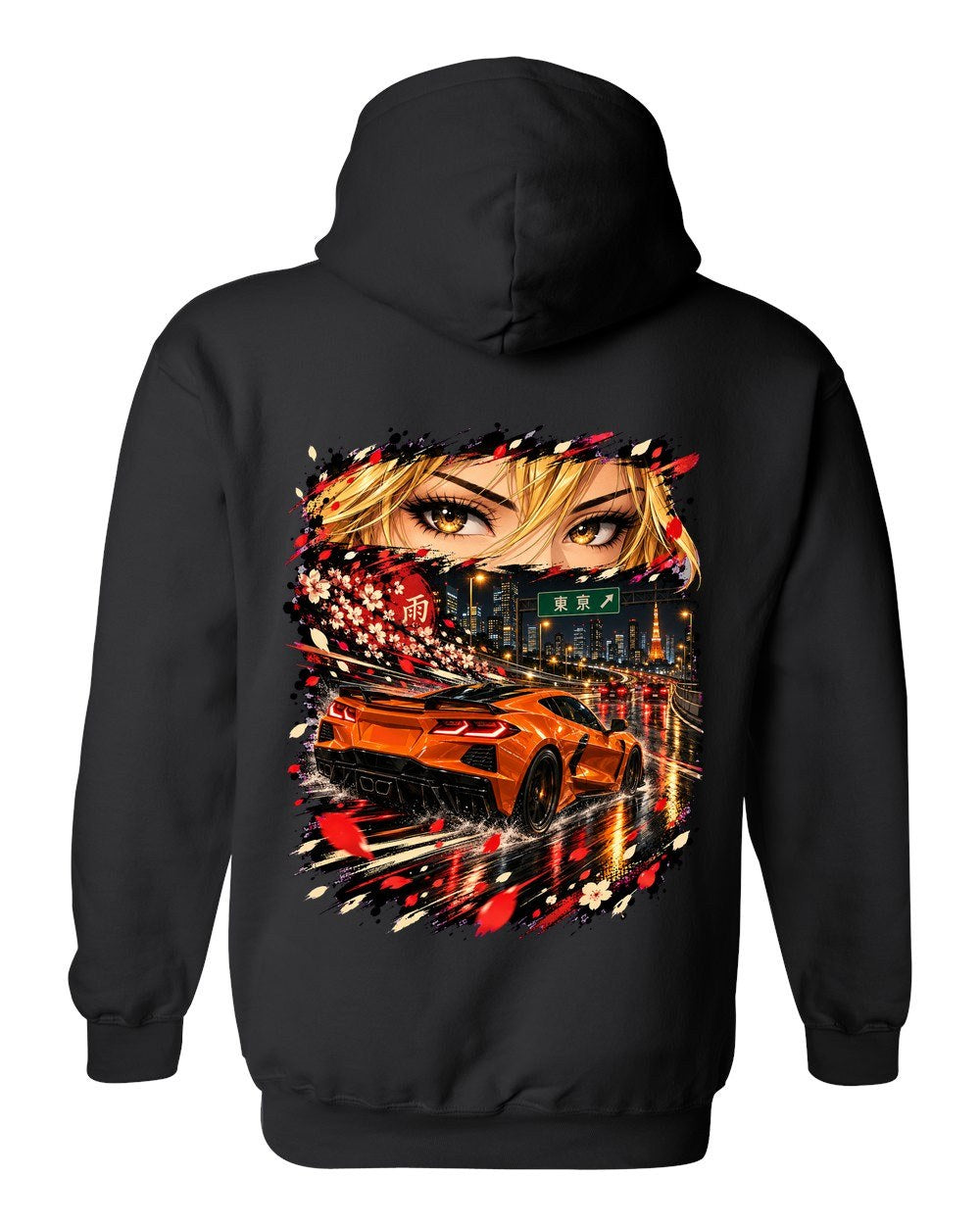 Chevrolet Corvette C8 Z06 Anime Girl Pull Over Hoodie Black back