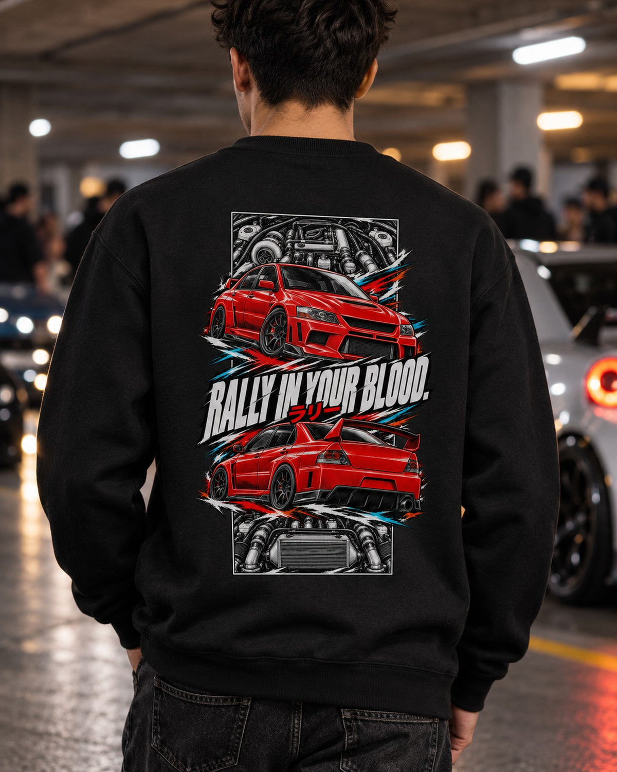 Mitsubishi Evo Ix Torn Poster Full-Back Graphic Tee Crewneck Black worn hero
