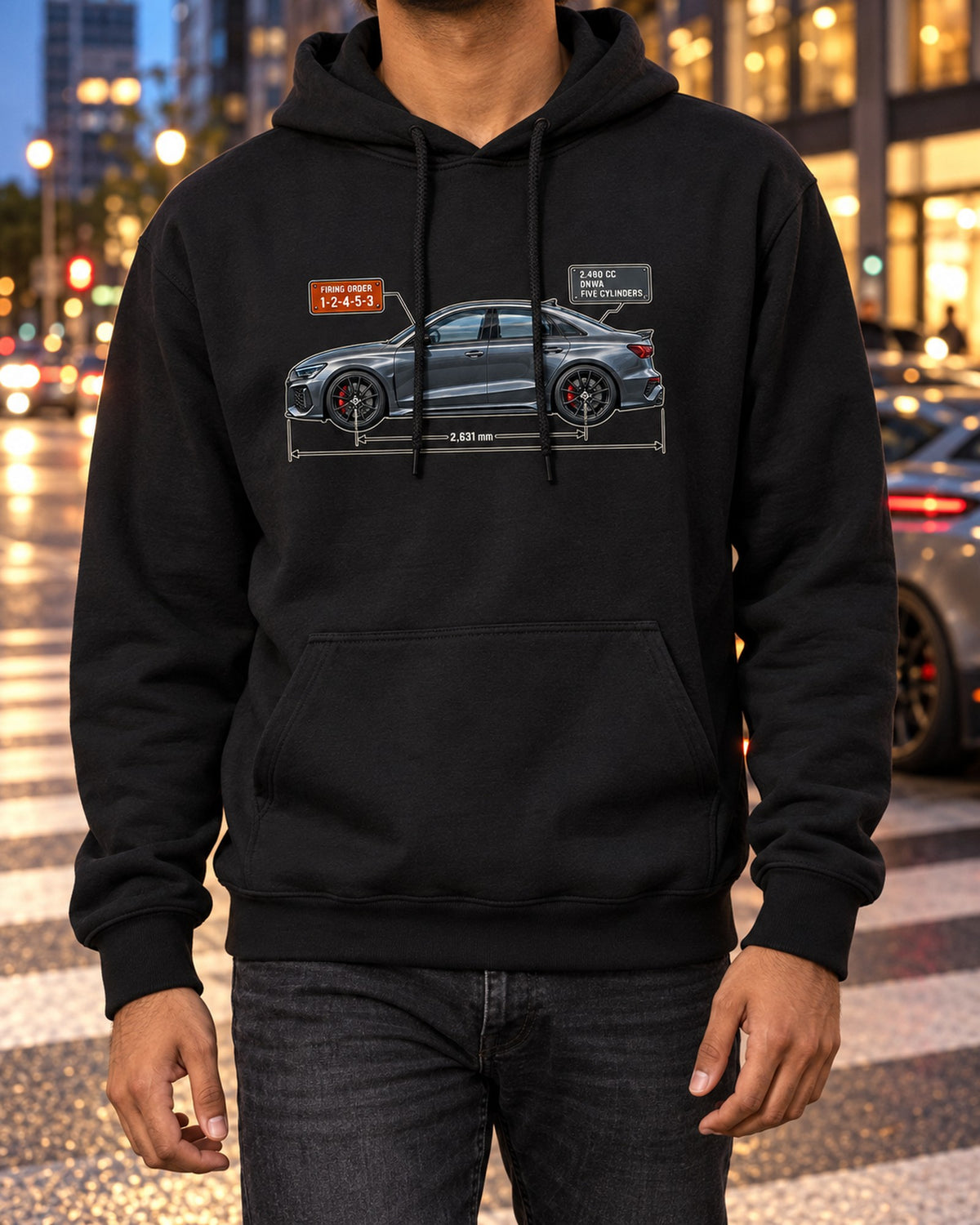 Audi RS3 8Y Five-Cylinder Firing Order Blueprint Shirt Pull Over Hoodie Black worn hero