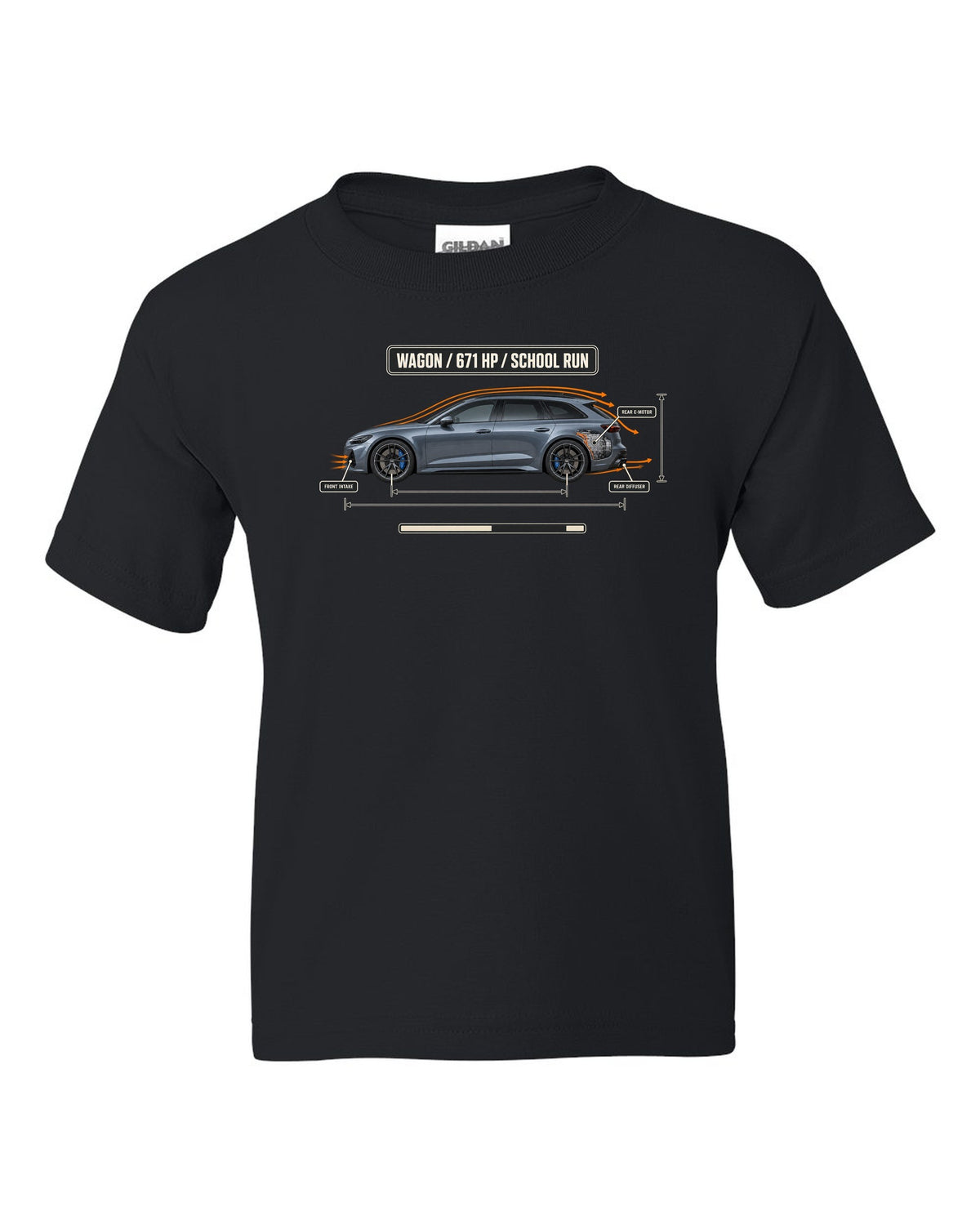 Mercedes-AMG C63 S E Performance S206 estate aero callout diagram black kids tee front view with the design
