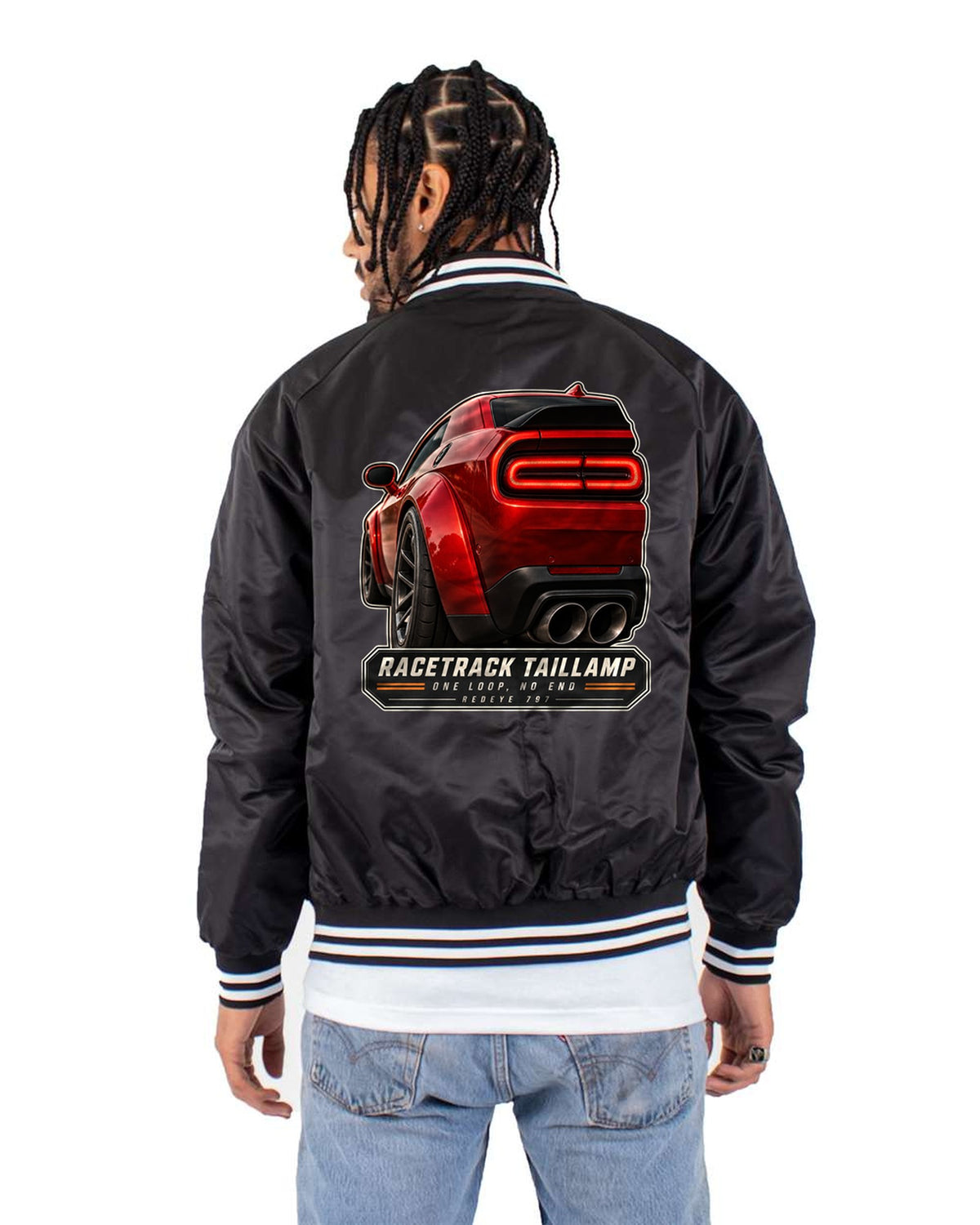 Dodge Challenger Hellcat Redeye Racetrack Taillamp Shirt Bomber Jacket Black back