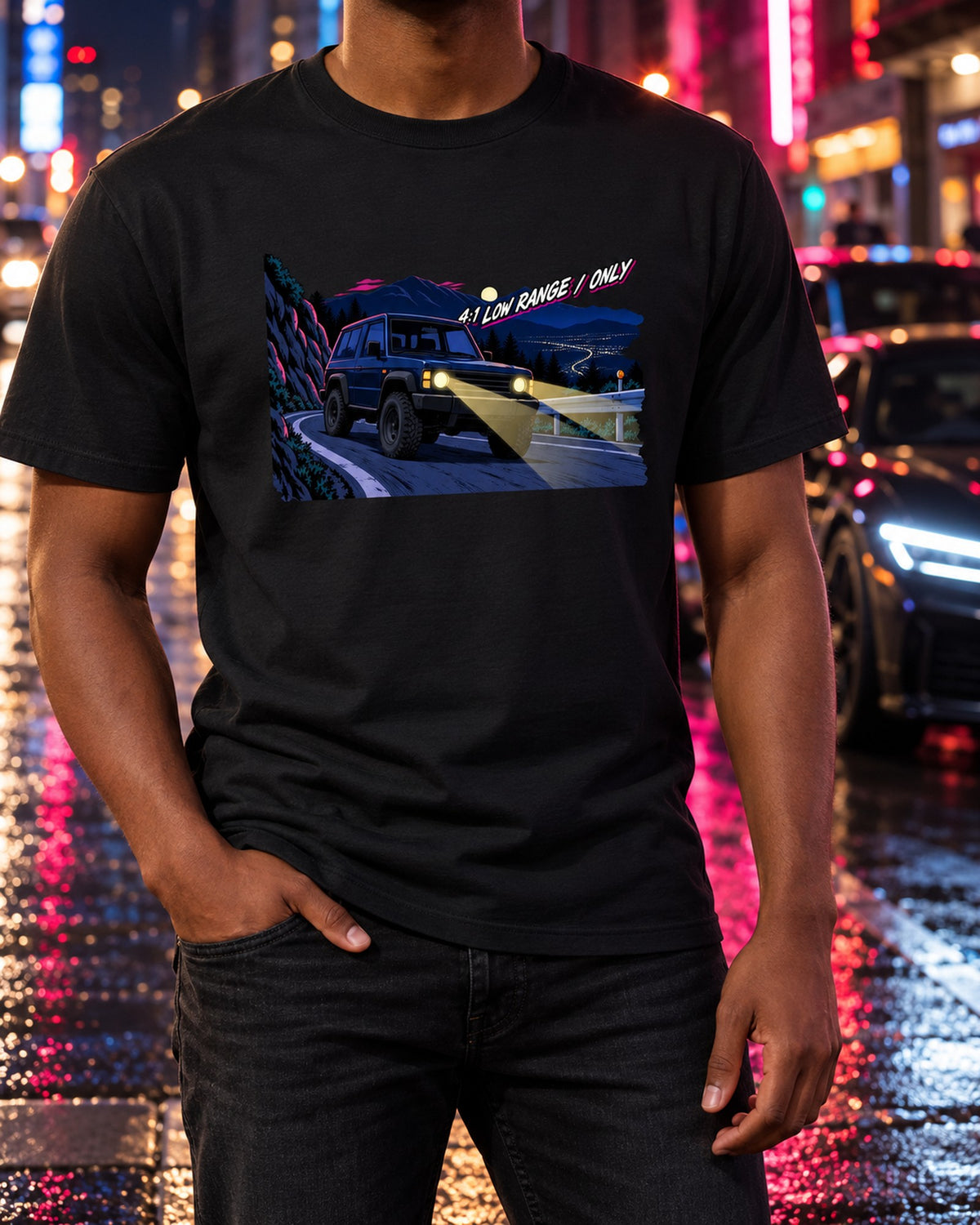 Jeep Wrangler JLU 4:1 Low Range Touge Anime Night Shirt T-Shirt Black worn hero